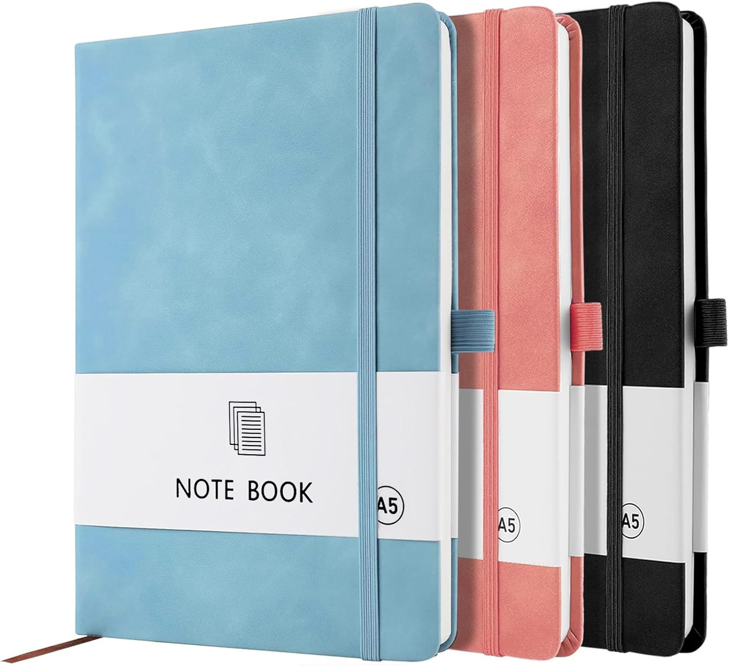 3 Pack Lined Journal Notebooks for Women & Men, A5 Thick Journals 200 Pages for Writing Ruled Notebook for Writing, School Note Taking, Business Work or Travel (Blue+Pink+Black)