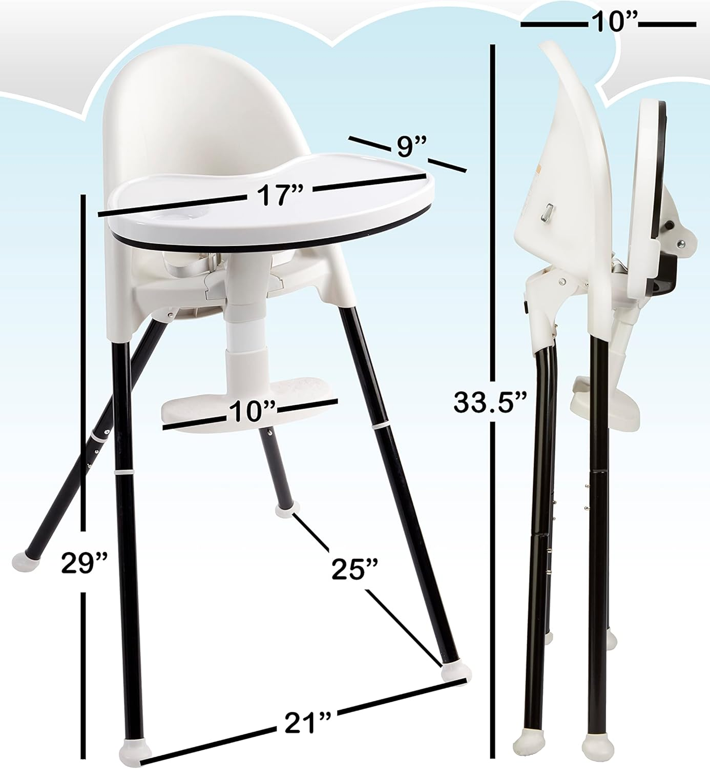 Primo Cozy Tot Deluxe Convertible Folding High Chair & Toddler Chair - Portable Foldable Baby Chair/Toddlers Highchair - Travel Friendly, Removable EZ Clean Tray, Black/White, 22"X21"X33.5" image number 6