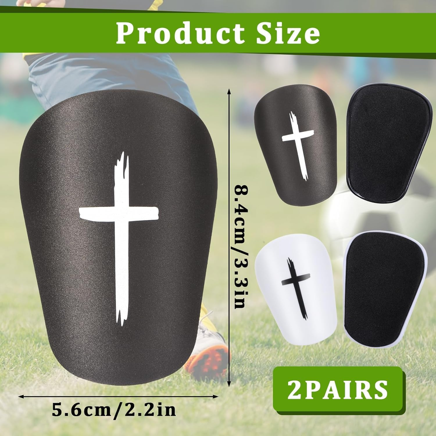 Black and White Cross Protective Soccer Shin Pads Mini Football Shin Pads, 4Pcs Black White Cross Mini Small Shin Guards,Black White Cross Protective Soccer Shin Guards image number 5