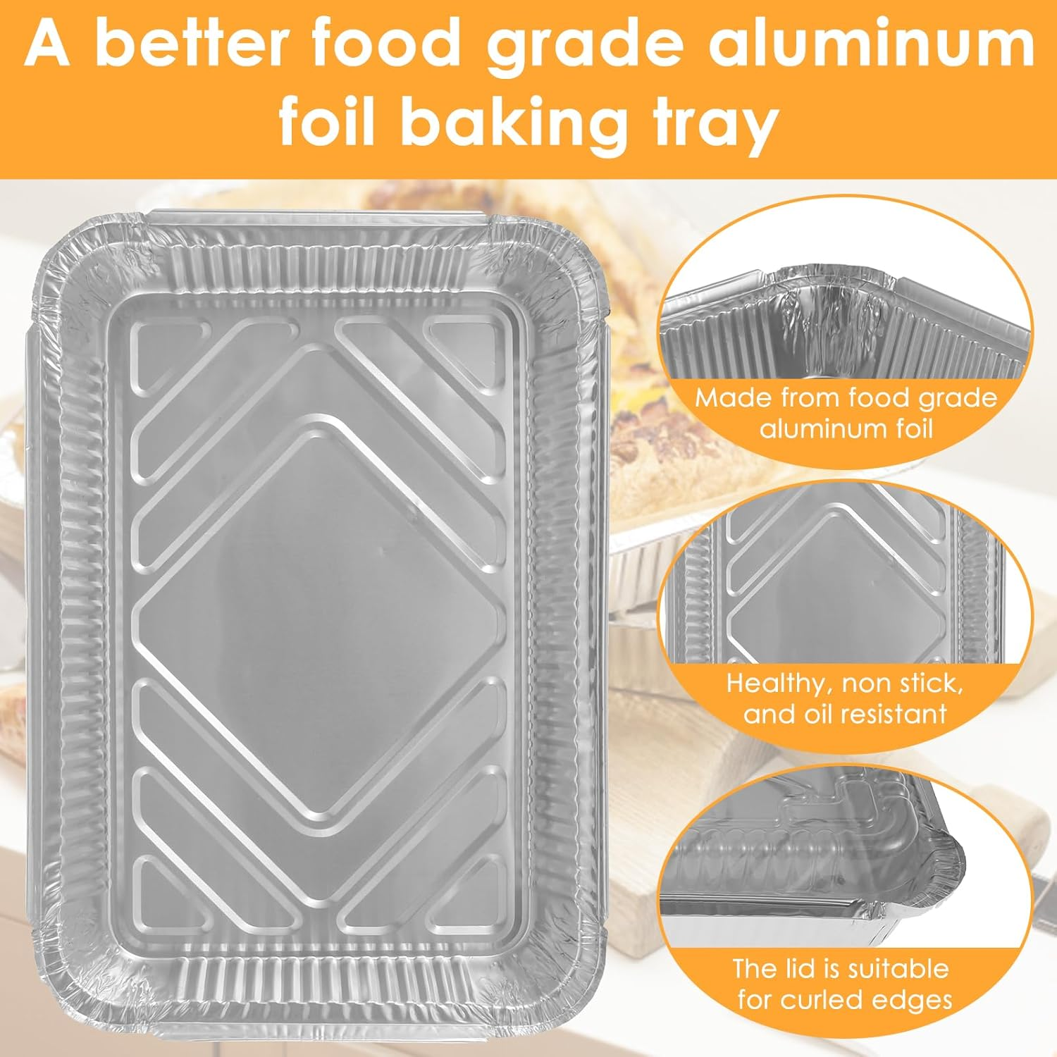 25 Pcs Aluminium Foil Baking Trays, Aluminium Foil Trays Containers, Aluminum Pans with Lids, Non-Stick Aluminum Foil Baking Pans, Tin Foil Pans for Baking Cooking Roasting Heating and Freezer