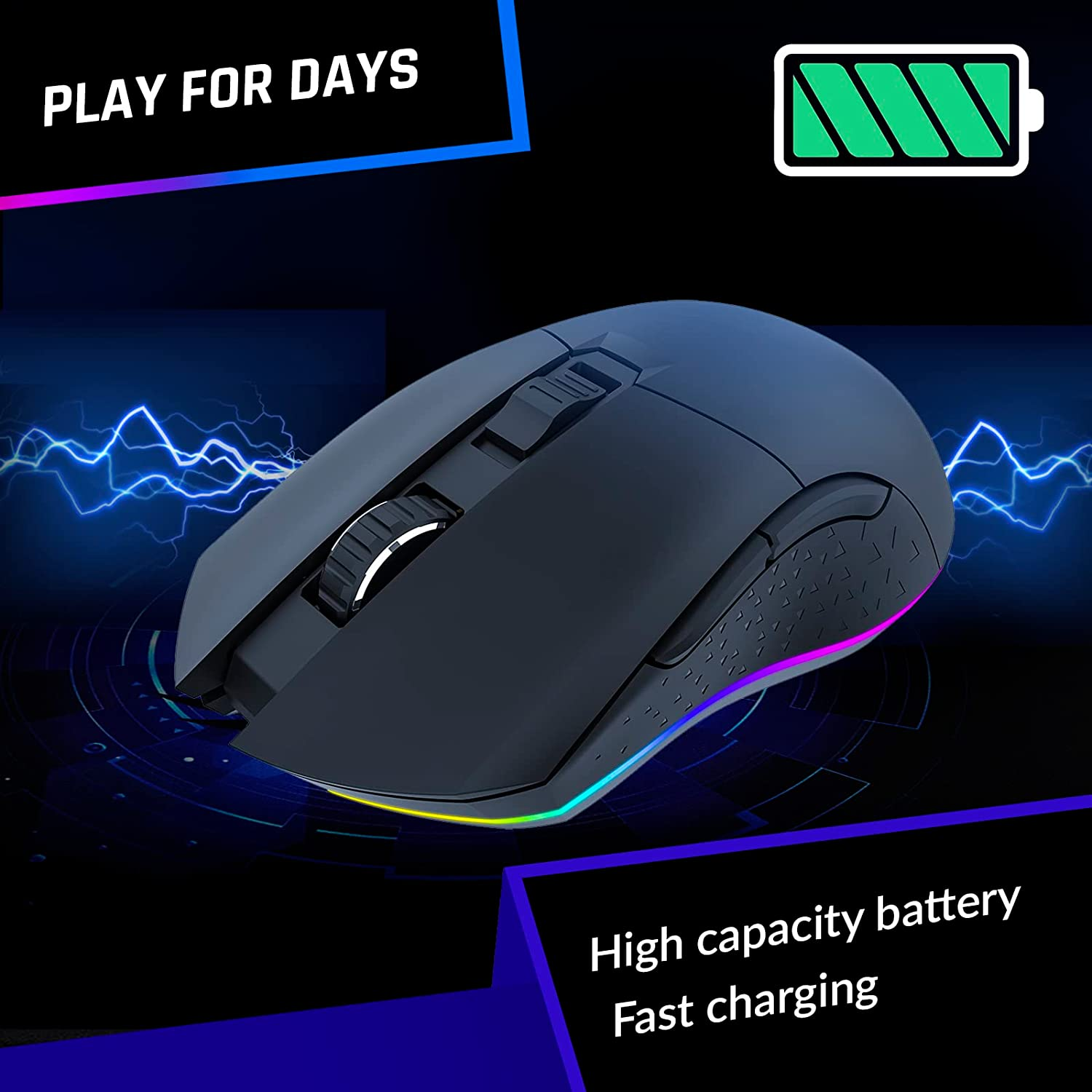 KLIM Blaze Rechargeable Wireless Gaming Mouse RGB New - High-Precision Sensor and Long-Lasting Battery - 7 Customizable Buttons - up to 6000 DPI - Wired & Wireless Mouse for PC Mac & PS4 PS5 image number 5