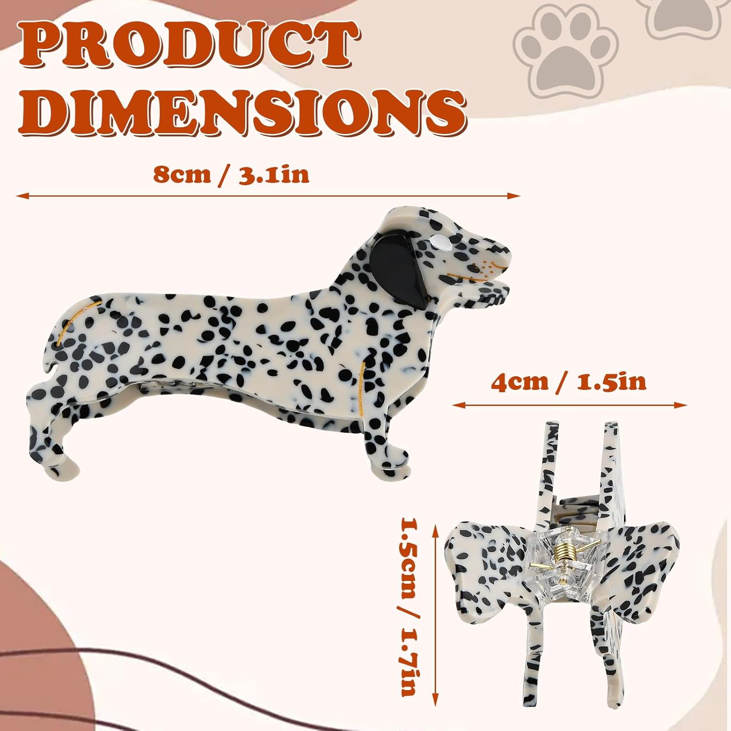 Culinavog Pack of 3 Women'S Hair Clips, Small Dachshund Hair Clips, 8 X 4 Cm Plastic Hair Claws for Thin Hair, Cute Mini Hair Clips for Women Girls Hairstyles image number 4