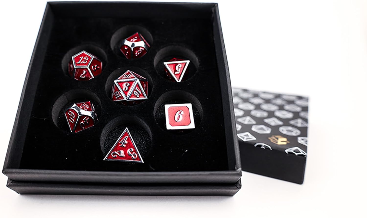 LPG Dice Set - Metal RPG Serif Red/Silver image number 3
