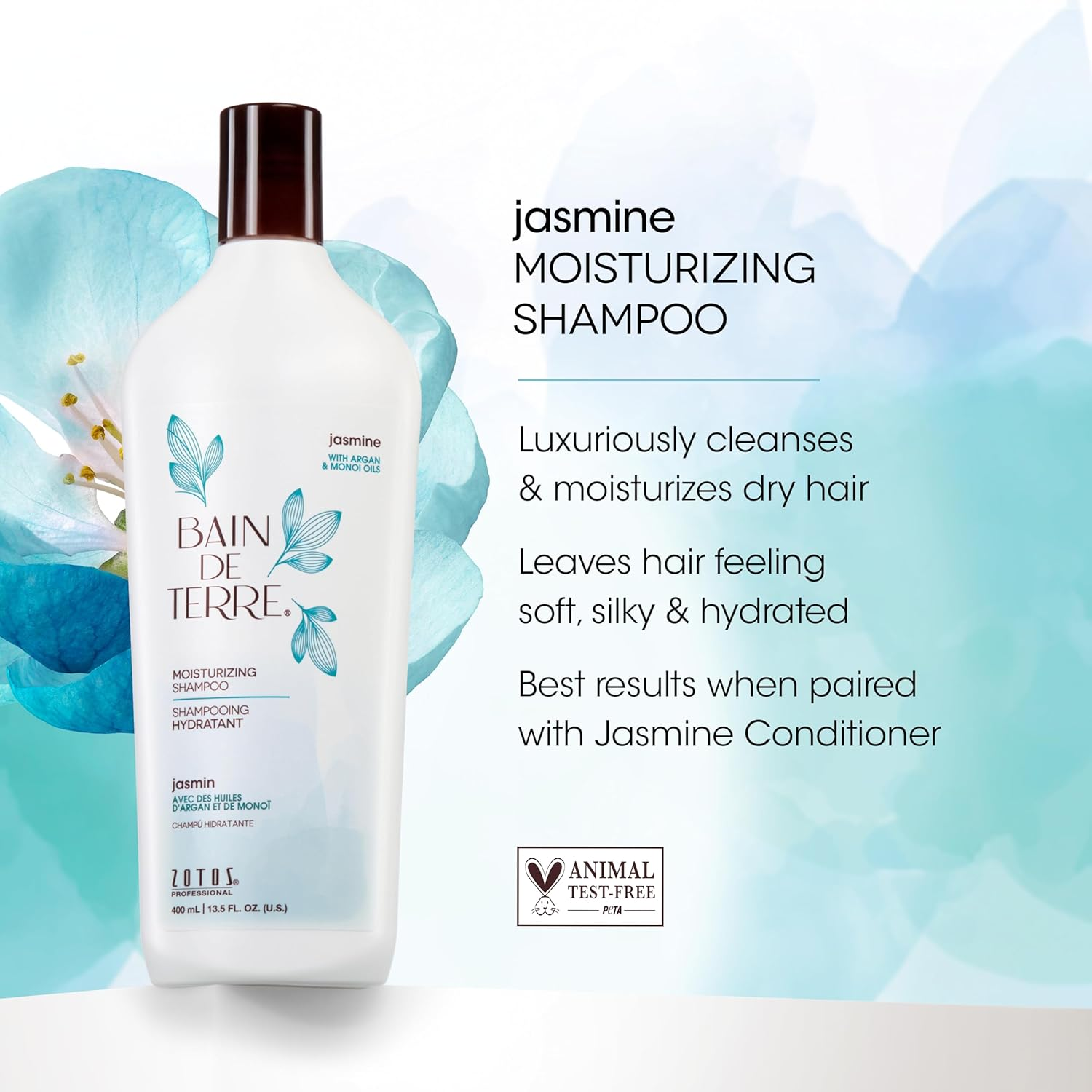 Bain De Terre Jasmine Moisturizing Shampoo by Bain De Terre for Unisex - 13.5 Oz Shampoo, 399.25 Millilitre image number 4
