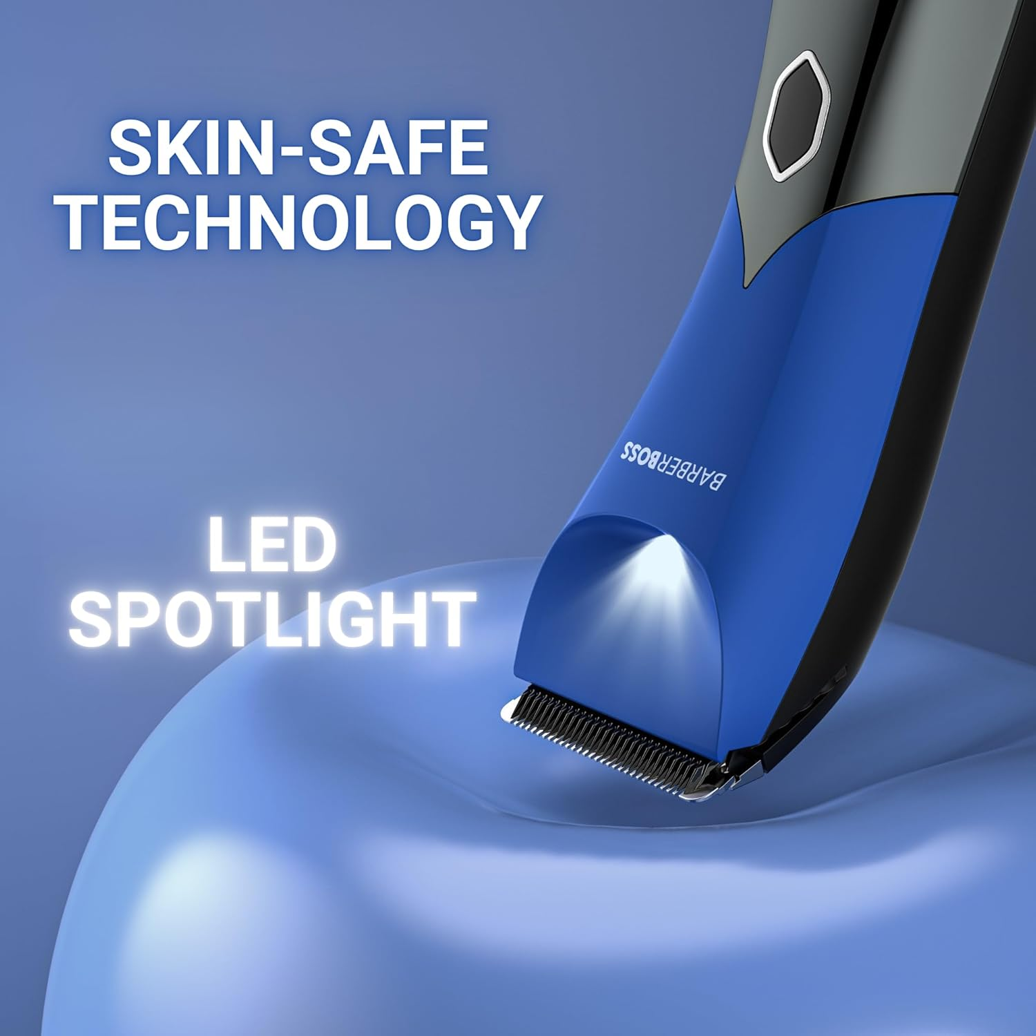 Barberboss Rechargeable Body Hair Trimmer for Men, Blue Intimate Shaver with Waterproof Design, LED Display, Body and Beard Trimmer with Adjustable Combs image number 2