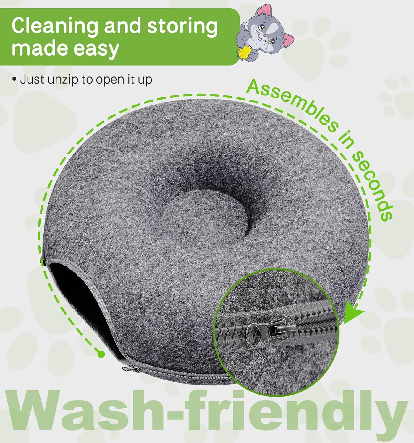 MAMI&BABI Cat Cave for Indoor Cats, Cat Donut Cat Tunnel Bed, Scratch Resistant Cat Toys for Medium Large Cats up to 9 Lbs image number 1