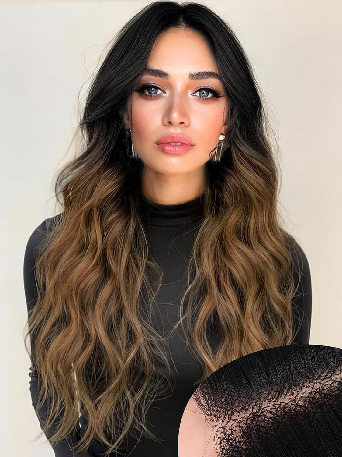 Jnilygo Gray and White Wig for Women, Long Wavy Lace Hairline Middle Part Synthetic Heat Resistant Wig for Daily Party-26 Inch