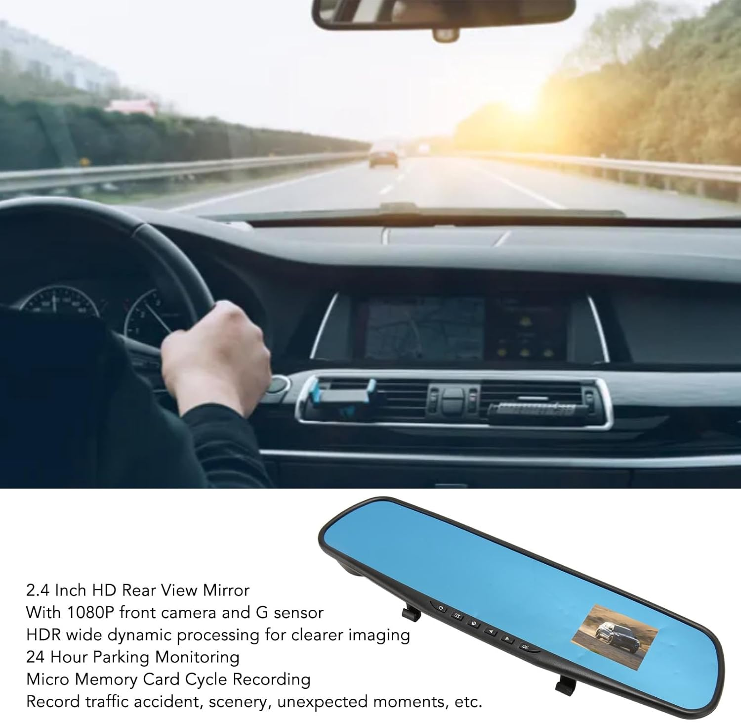 Smart Rearview Mirror Dash Cam Backup Camera Mirror Dash Cam Front and Rear Camera High Definition Video Audio Recorder Front and Rear Dual Cameras Rear View Mirror Camera for Car Truck SUV Nan image number 6