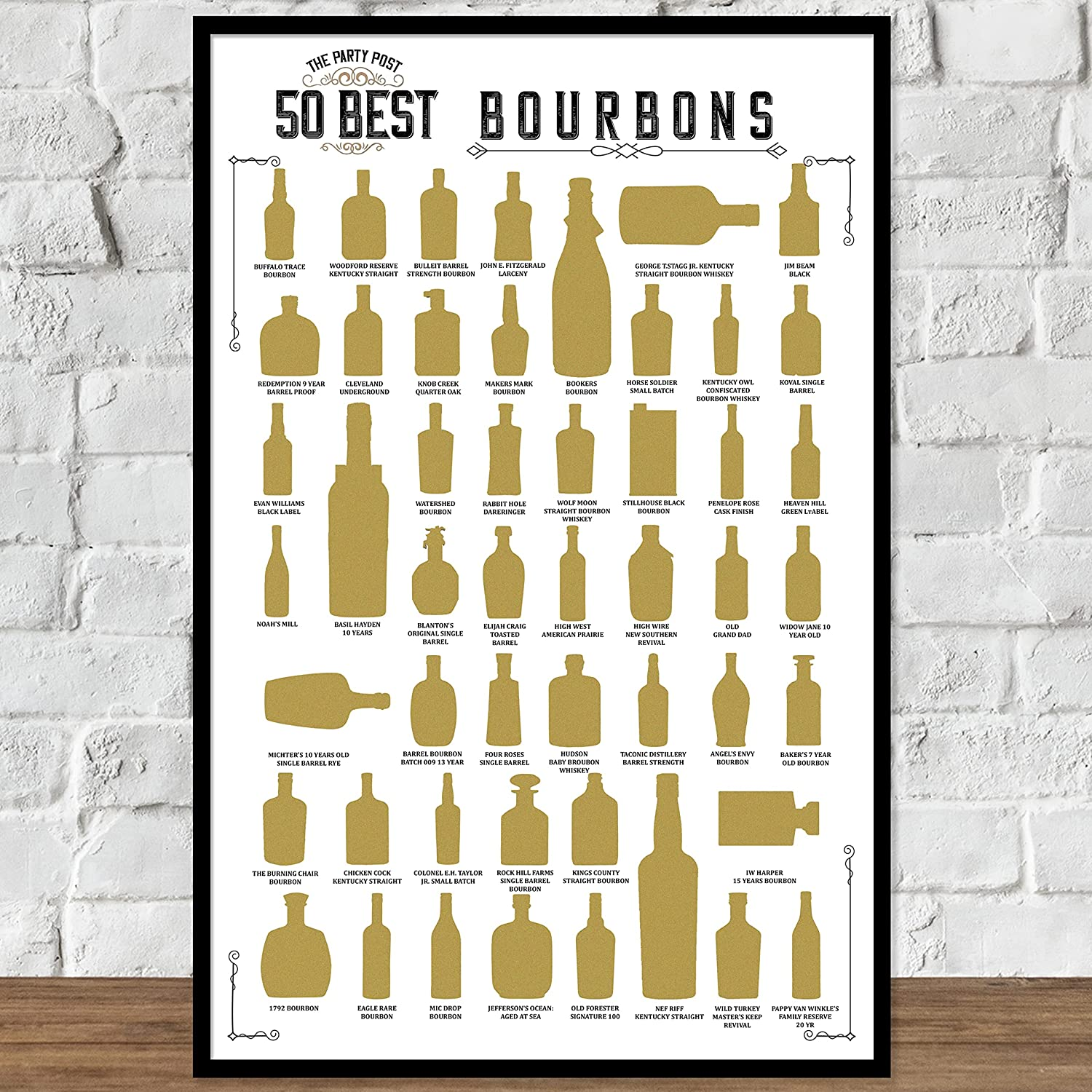 Bourbon Scratch off Poster - Top 50 Bourbons Bucket List Banner. Home Decoration Wall Sign. Birthday Gift Ideas for Her or Him. Man Cave, Bar & Pub Art Supplies 11X17 in Best 50 Bourbons