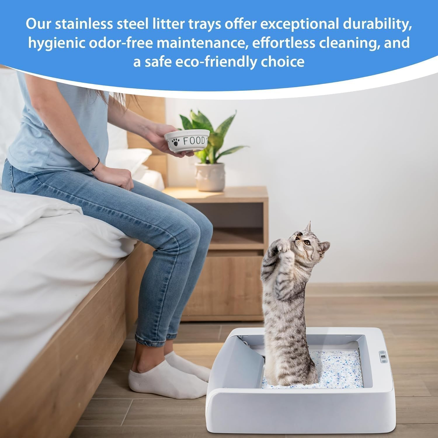Premium Stainless Steel Cat Litter Tray &ndash; Reusable & Eco-Friendly &ndash; Compatible with Self-Cleaning & Scoop-Free Litter Boxes image number 3