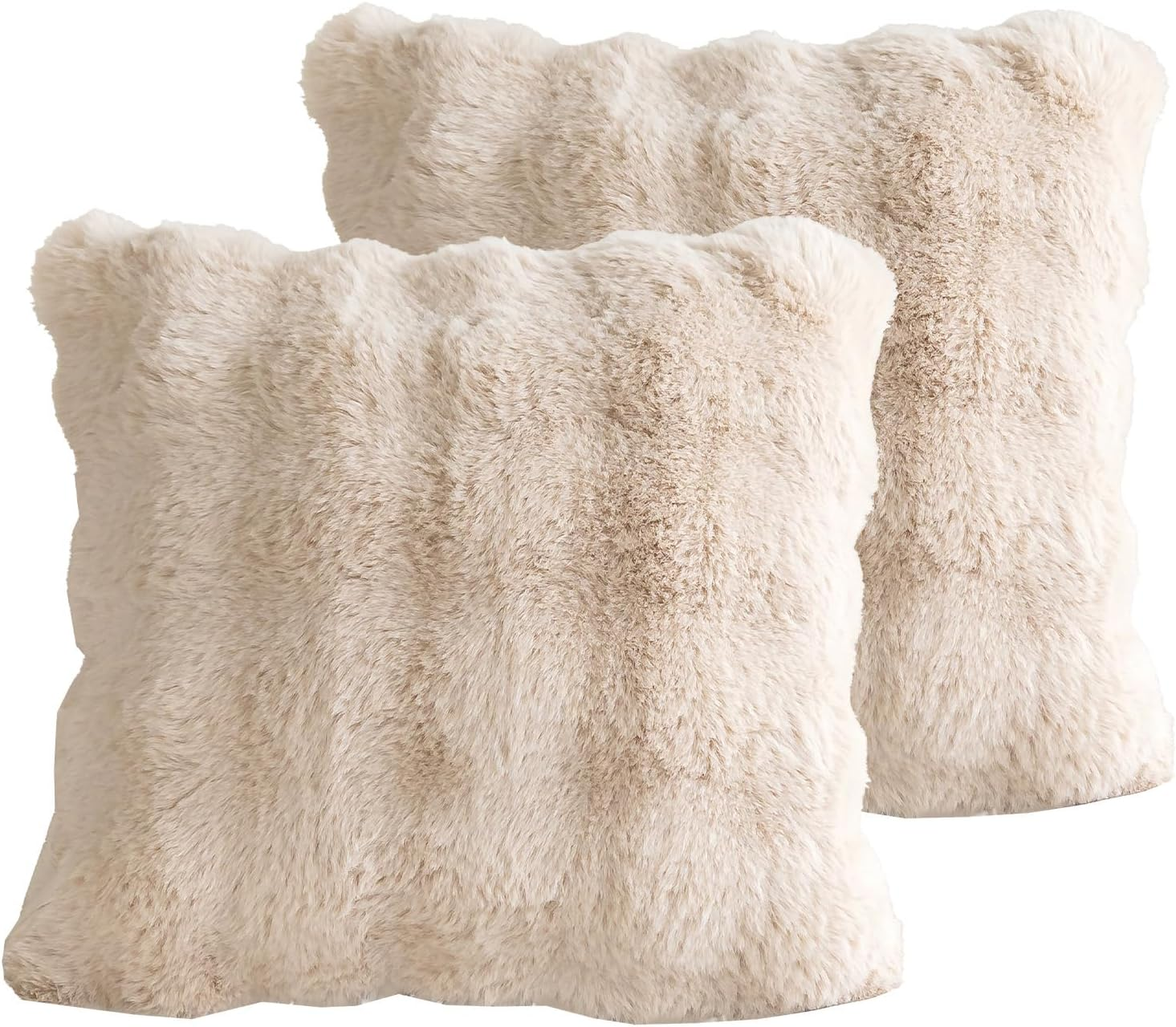 Set of 2 Decorative Throw Pillow Covers 45X45Cm, Khaki Fluffy Pillow Case Luxury Faux Fur Square Sofa Cushion Covers for Sofa Couch Living Room Bedroom House Decor image number 4