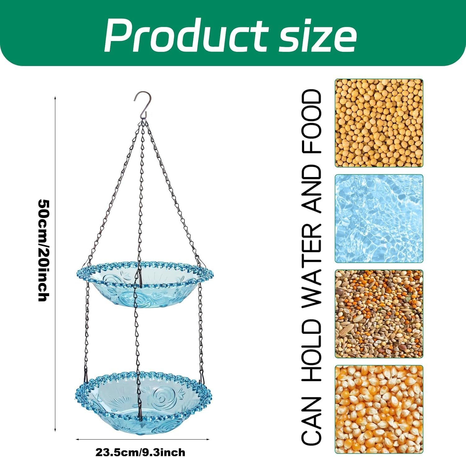 Hanging Bird Bath for Outdoor, 2-In-1 Bird Feeder&Birdbath Bowls, Backyard Birdbath Garden Decor, Feeder and Drinking for Wild Backyard Attracting Birds (Blue-Doulbe Bath) image number 4