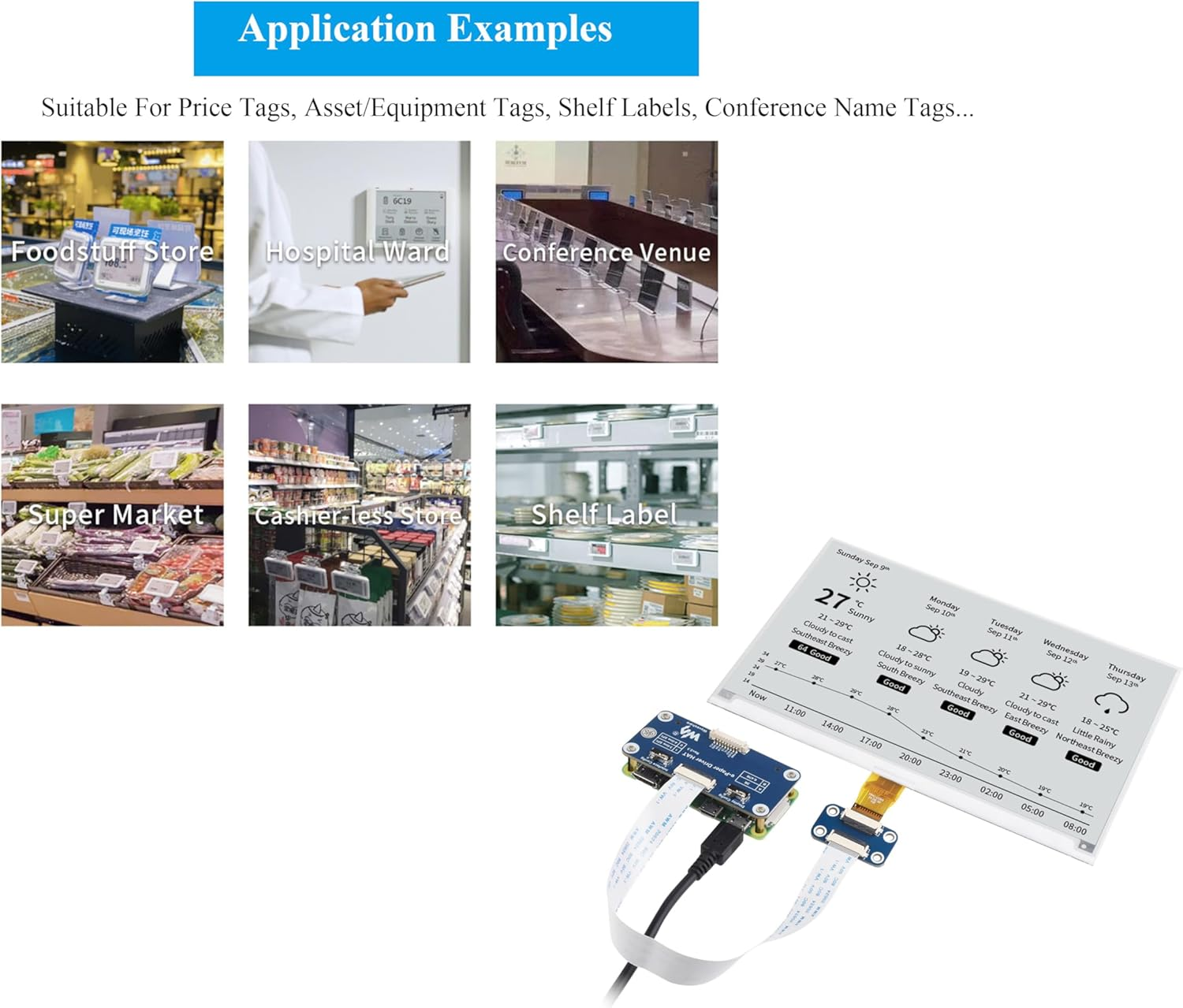 7.5Inch E-Ink Display HAT Compatible with Rpi 5/4B/3B+/Zero/Zero W/Zero 2W/Pico/Pico W/Pico 2/Pico 2W/Jetson Nano, 7.5" E-Paper HAT 800&times;480 Resolution SPI Interface, Black White Two-Color image number 2