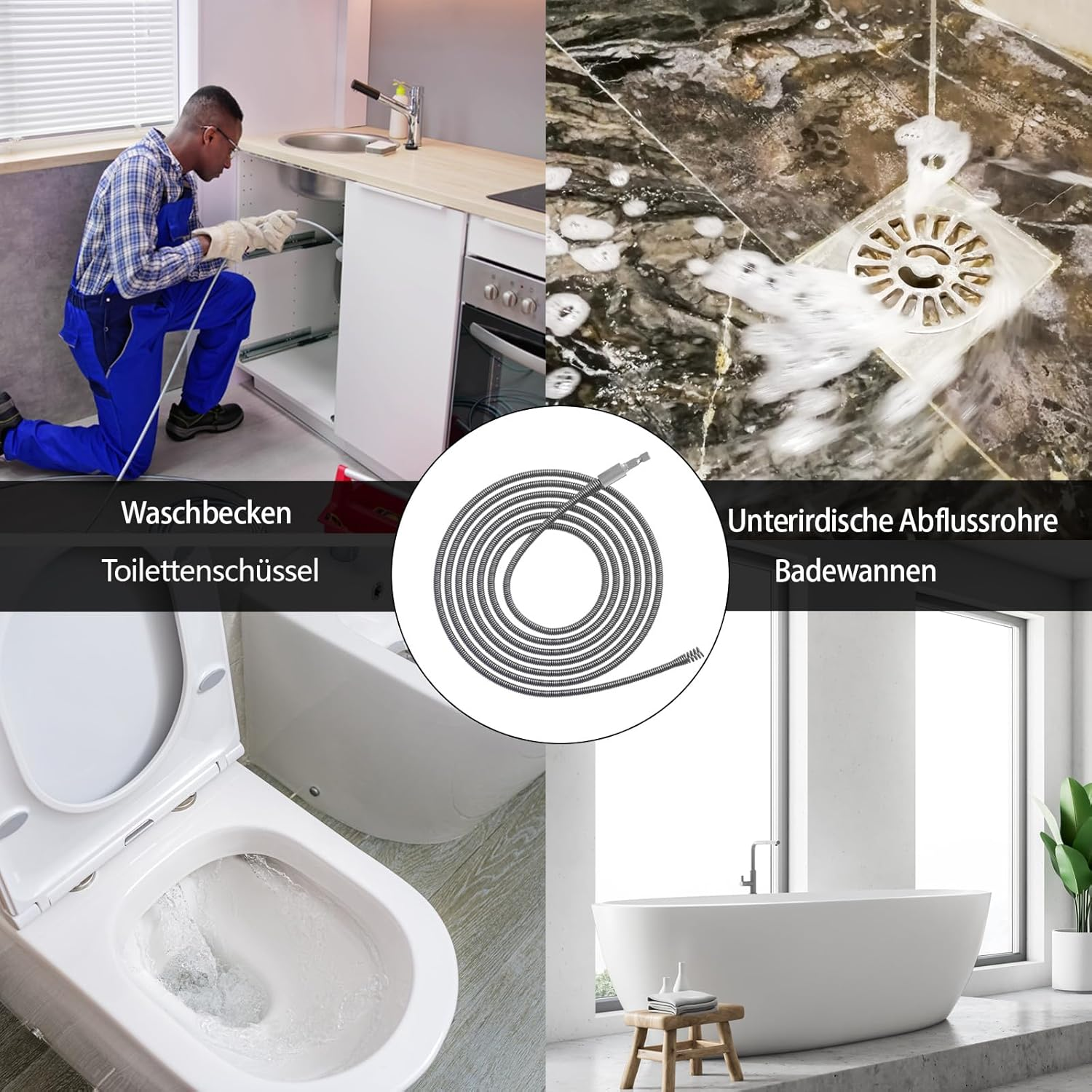 GYHMTOO Pipe Cleaning Spiral, Diameter 6 Mm, Drain Cleaner Spiral, Cleaning Spiral with Electric and Manual Adapters, Pipe Cleaner Spiral Pipe Cleaning Shaft, Efficient Pipe Spiral (6 Mm, 5 M) image number 2