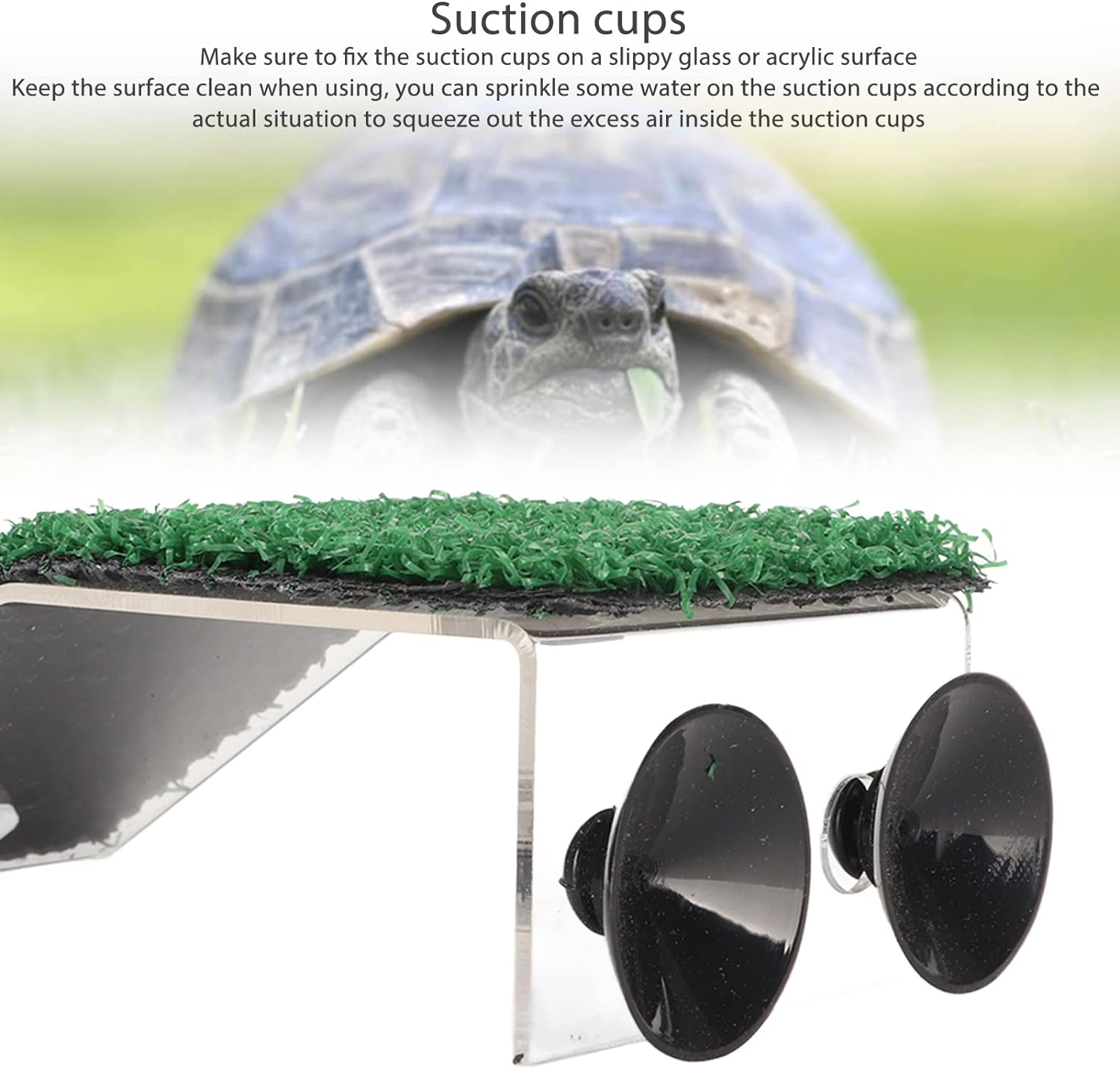 Small Turtle Basking Platform, Simulation Grass Turtle Ramp Reptile Ladder Resting Terrace Fish Tank Aquarium Turtle Dock with Suction Cup for Small Reptile Frog Terrapin (M) image number 3