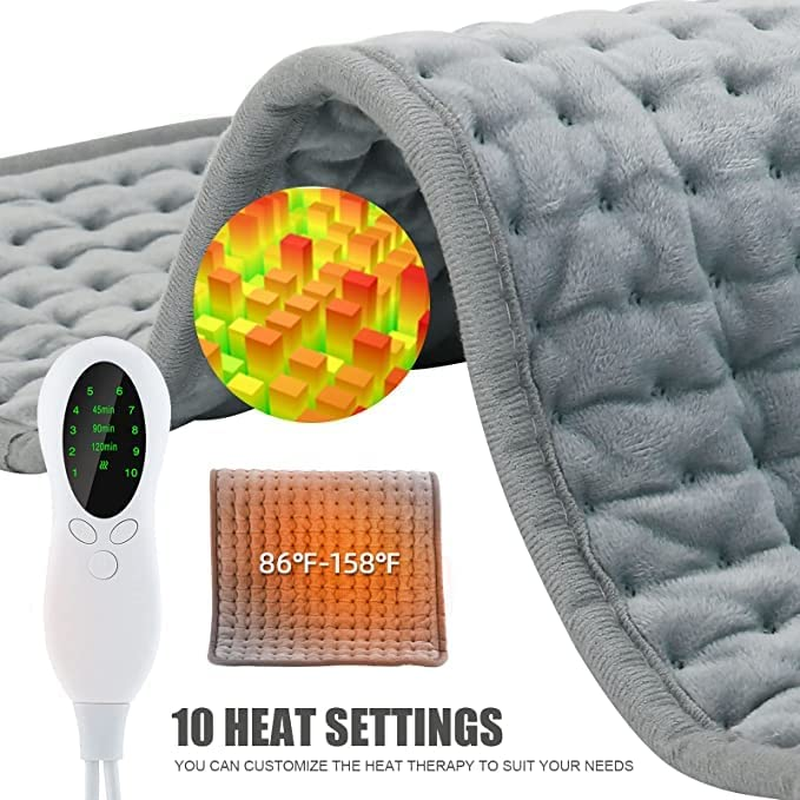 Heating Pad for Back Pain Relief Electric Heat Pad Ultra Soft with 10 Adjustable Temperature Settings 3 Timer Options Machine Washable (12 * 24 In) image number 3