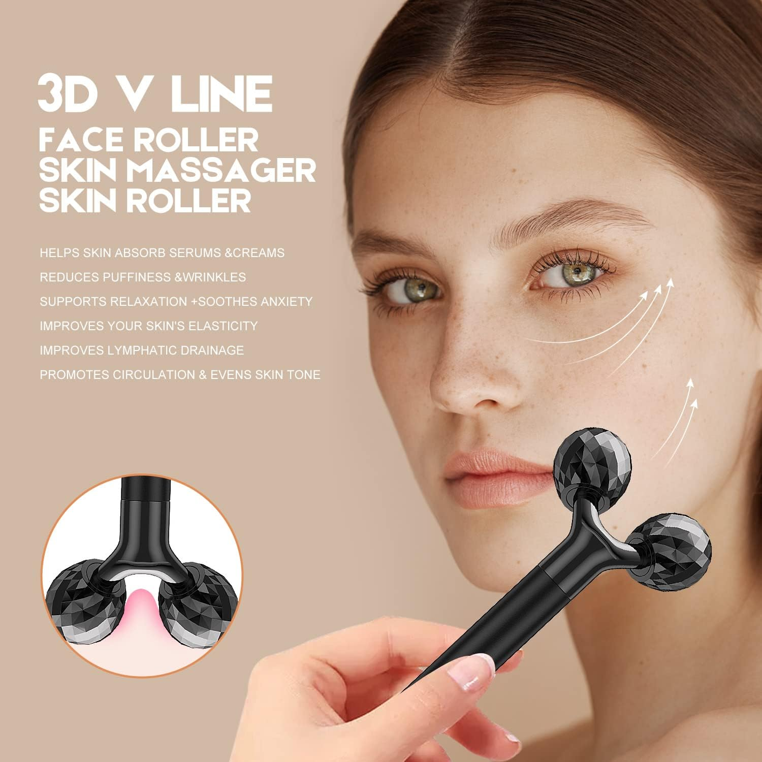 Beauty Bar 2-IN-1 Electric Face Massager, 3D Roller and T Shape Arm Eye Nose Head Massager Facial Roller Massager Kit Skin Care Tools image number 6