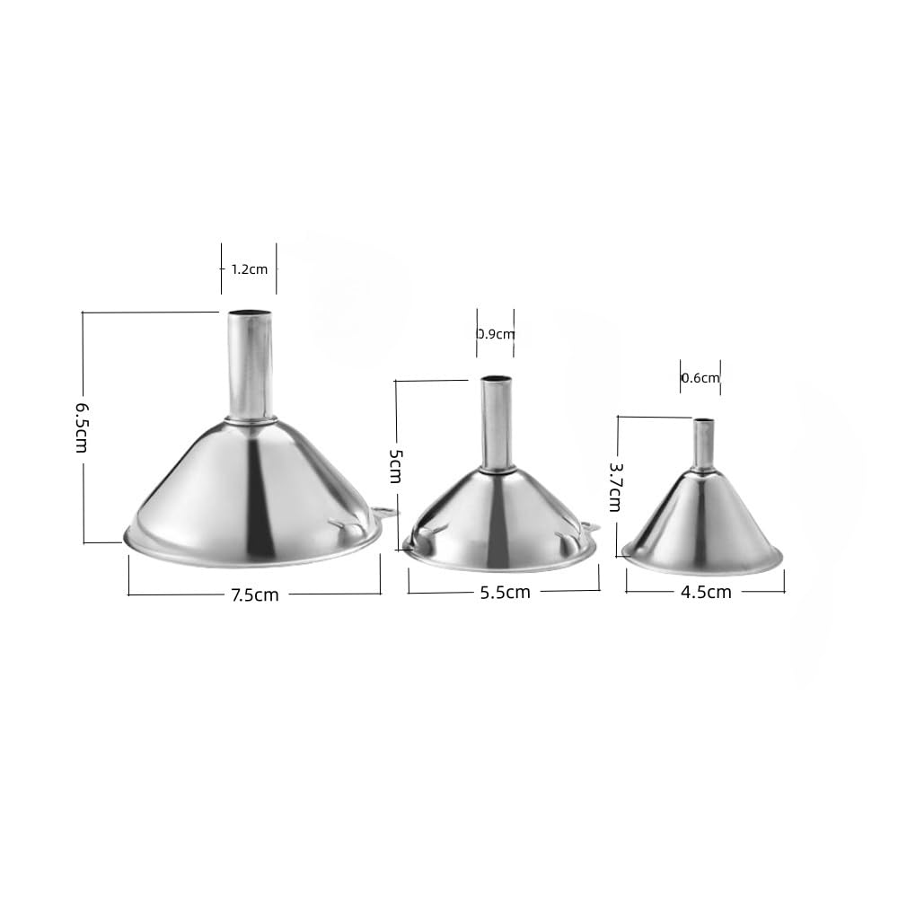 Metal Funnel Set, 3 PCS Small Stainless Steel Kitchen Funnels, Food Grade, for Transferring Liquid, Cooking Oil, Jam, Powder (2.95" / 2.16" / 1.77") image number 3