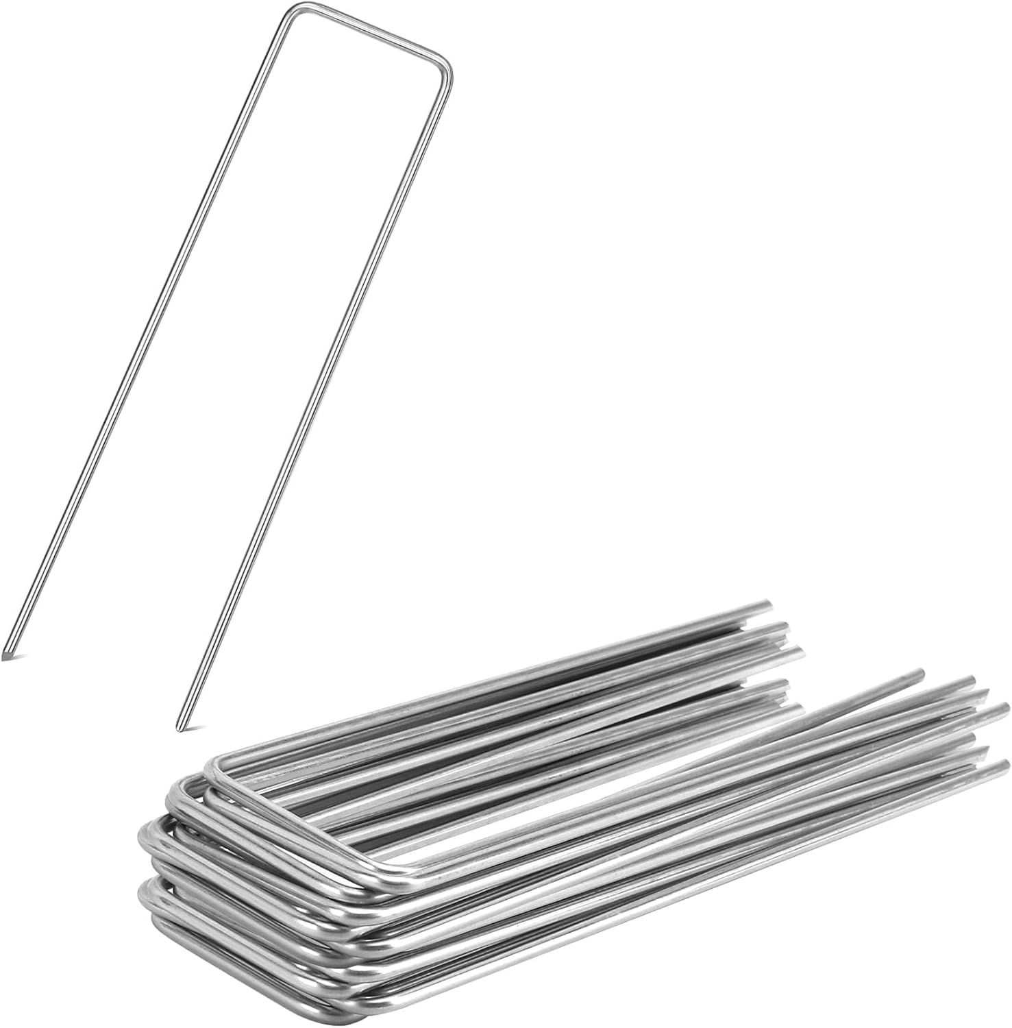 Landscape Staples 20 Pack Heavy Duty 6" - Galvanized Steel U-Shaped Ground Stakes for Weed Barrier, Garden Fabric, Netting & Ground Cover (15Cm/6 Inch)