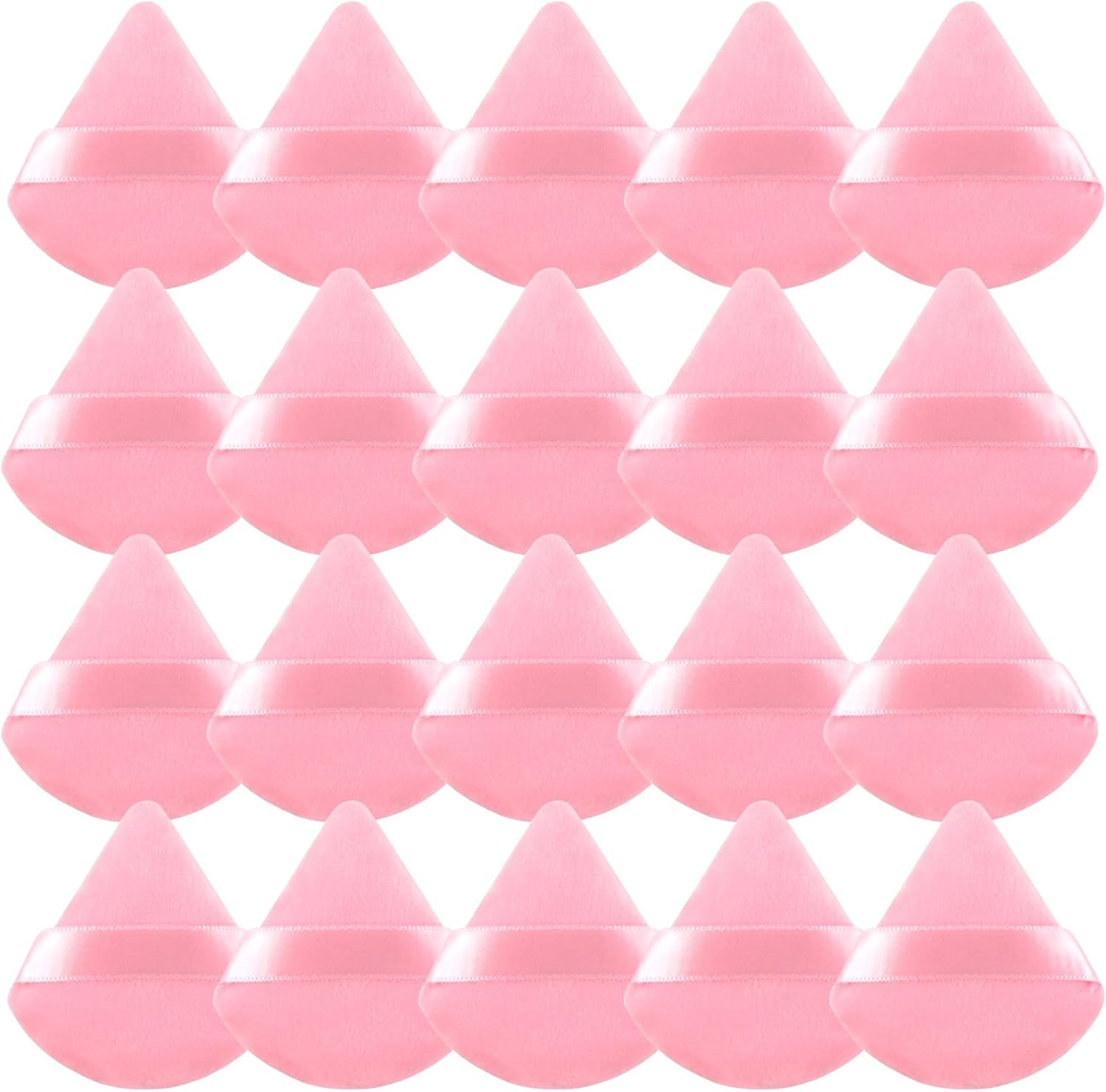 Tehttz 20Pcs Triangle Powder Puff, Makeup Sponges for Loose Powder and Body Powder Face Sponge with Strap, Face Makeup Puff Beauty Makeup Tools (Pink)
