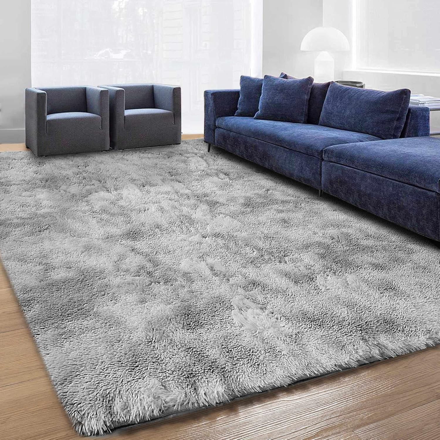 JURLEA Area Rug Fluffy Rugs Super Soft Shag Rug Modern Shaggy Plush Fur Rugs Indoor Anti-Skid Shaggy Area Rug for Living Room Dining Room Bedroom Home Decor Carpet Floor Rug (Black Grey, 160 X 230 Cm)