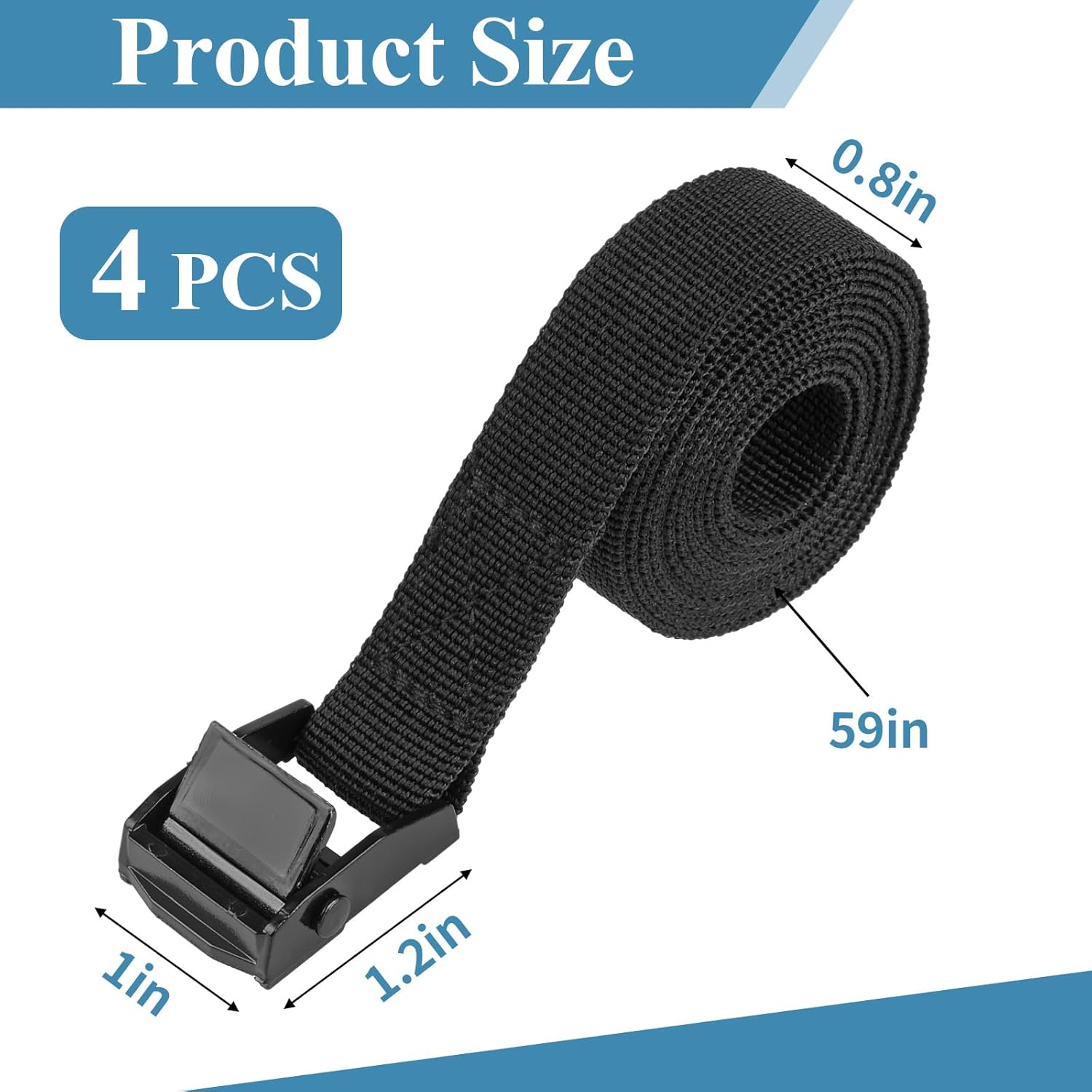 PEASUG Tie down Straps, 4 Pcs Lashing Small Ratchet Straps with Buckles, 0.78" X 5' Adjustable Simple Cinch Cam Pull Suitable for Trucks, Cargo, Luggage Black image number 1
