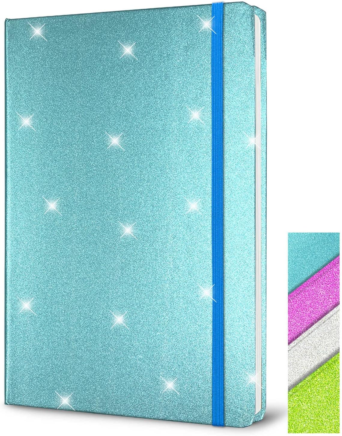 Green Glitter A5 Notebook, 8.3X5.7 Inches 160 Lined Pages Glitter Never Peel off Sparkle Writing Journal for Girls Ruled Hardcover Notebook for Teen Women Work Office Gifts