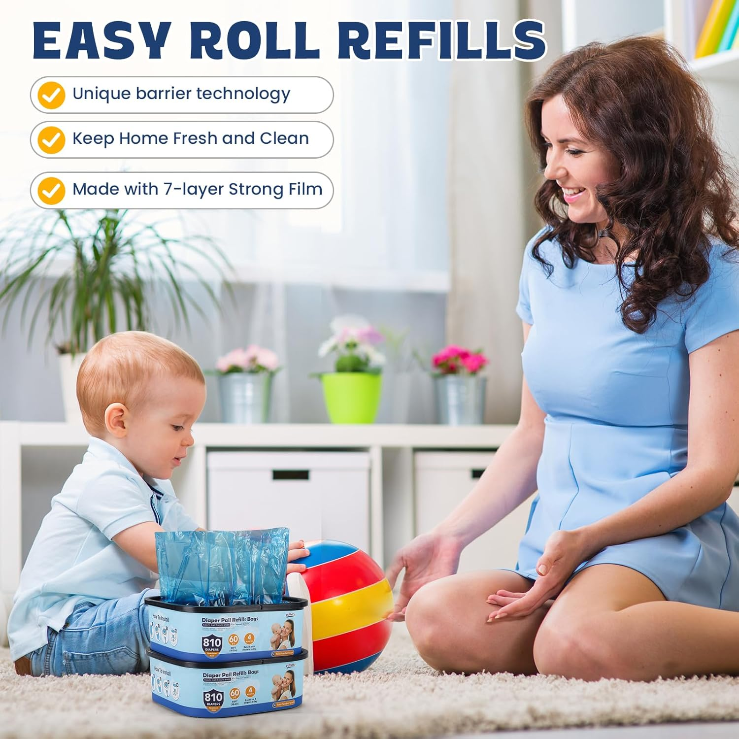 Jumbo Square Refills Disposal Bags Refill Compatible with Diaper Genie Compact and Select Pails (Not Fit Classic Version Pails), Hold up to 810 Newborn-Sized Diapers per Refill, 4 Packs image number 4