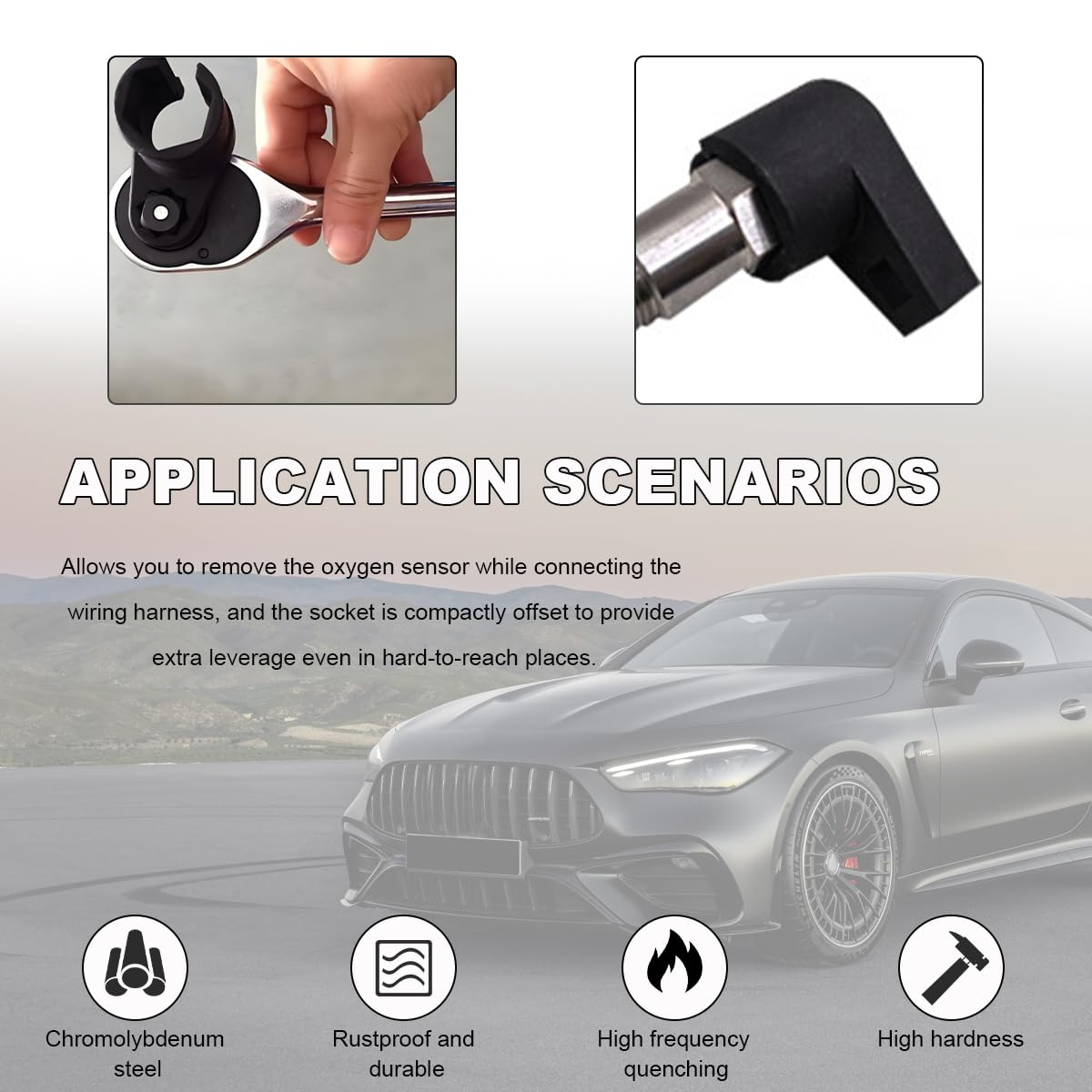 Oxygen Sensor Socket, 3/8-Inch Drive by 7/8-Inch 22Mm, Offset 6-Point, Automotive Oxygen Sensor Remover Tool