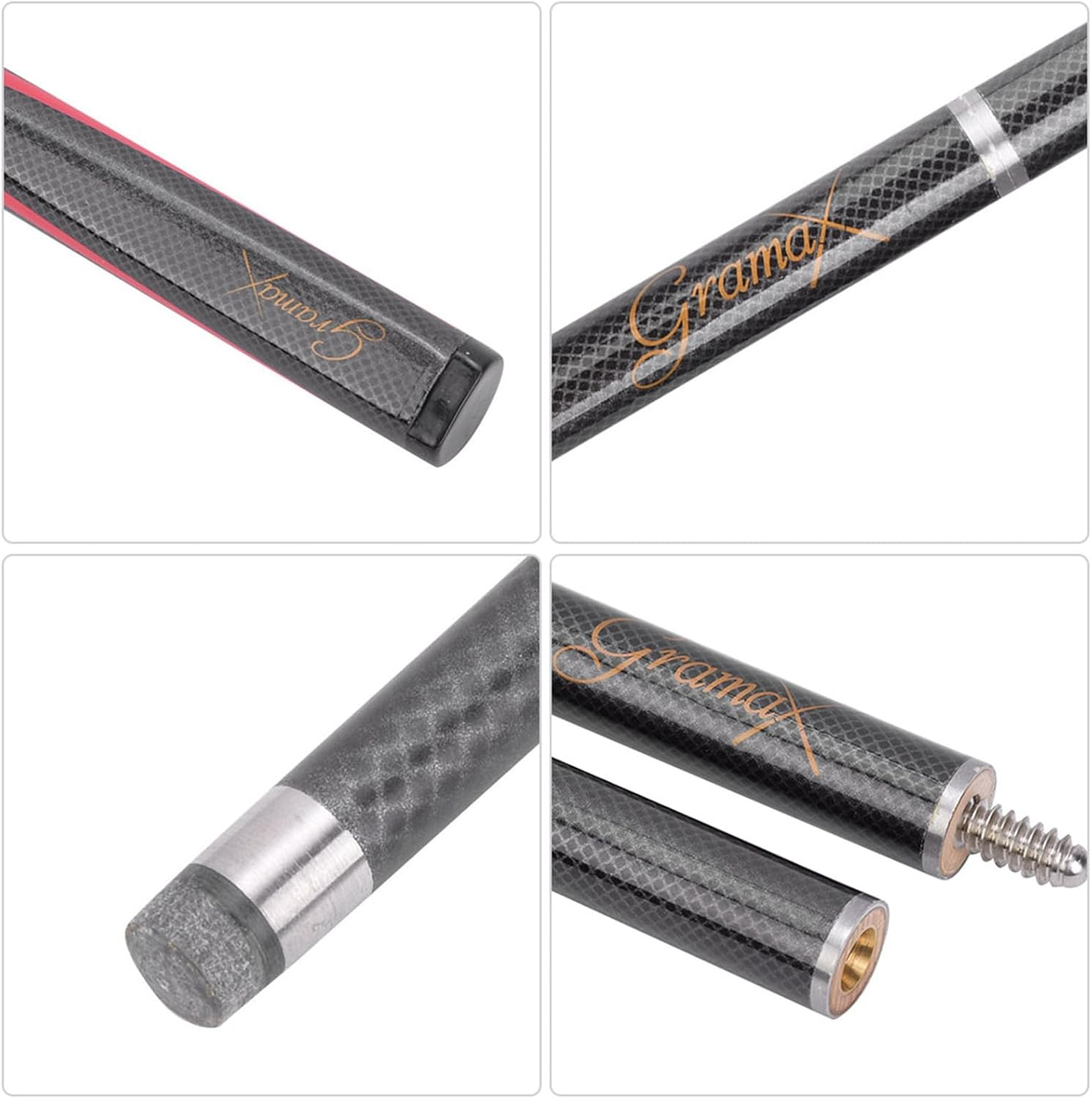 Jectse 1.45 Meter Billiard Pool Cue Stick, 9MM Carbon Black Mesh 525G Billiard House Cue Sticks Shorty Cues Pool Cues, Snooker Rod Supplies Accessory image number 1