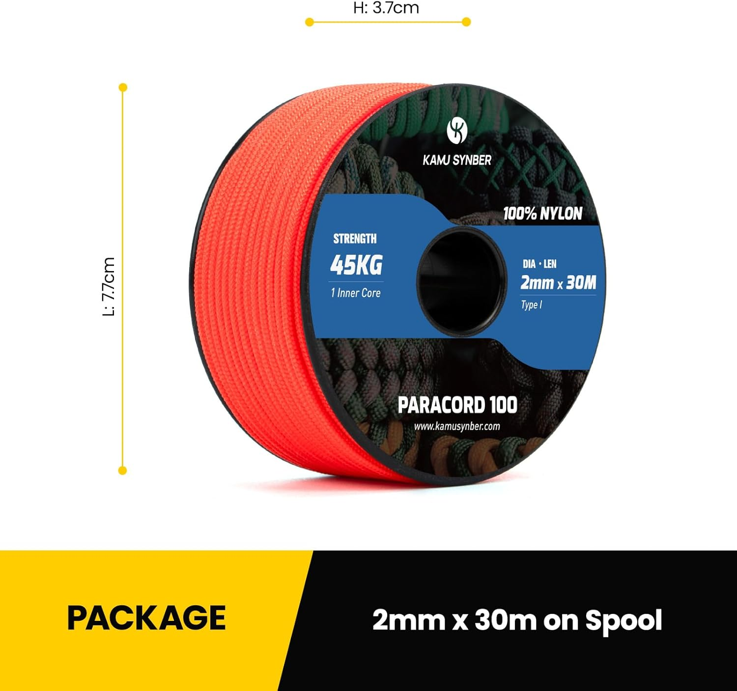 Kamu Synber 2Mm Paracord 30M 100% Nylon Rope 1 Strand Type I Parachute Cord for Crafting, Outdoor, DIY, Camping | Support 45Kg | Neon Orange - Army Green image number 3