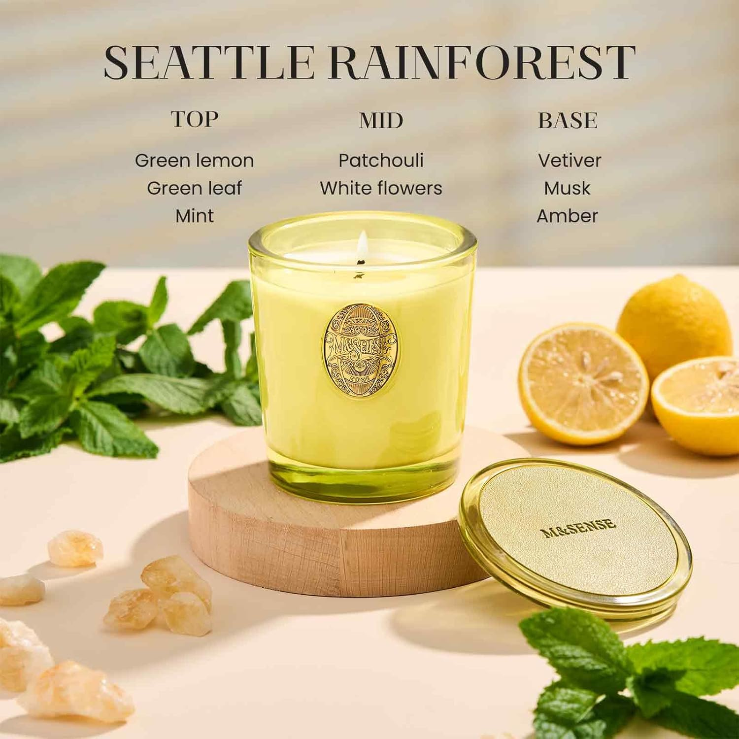 M&SENSE Natural Soy Wax, Seattle Rainforest Scented Aromatherapy Candle for Women and Men - 9.2 Oz, 50 Hours Burn Time, Orange |Luxury Home Scented and Home D&eacute;cor image number 4