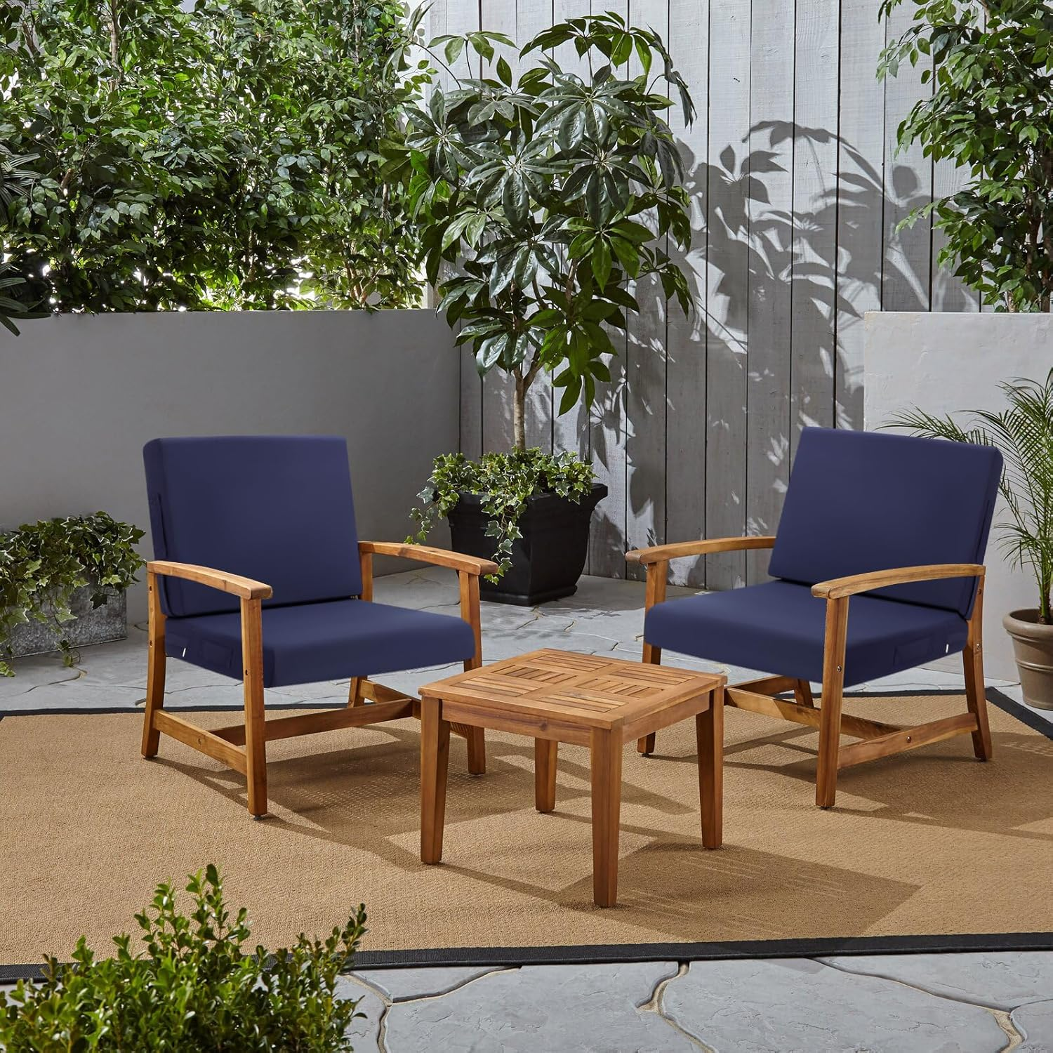 HEBE Outdoor Chair Cushions Set 19 X 19 Inch Waterproof Deep Seat Patio Cushion for Patio Furniture with Fade Resistant, Removable Cover & Handle for Sofa Couch, Blue image number 6