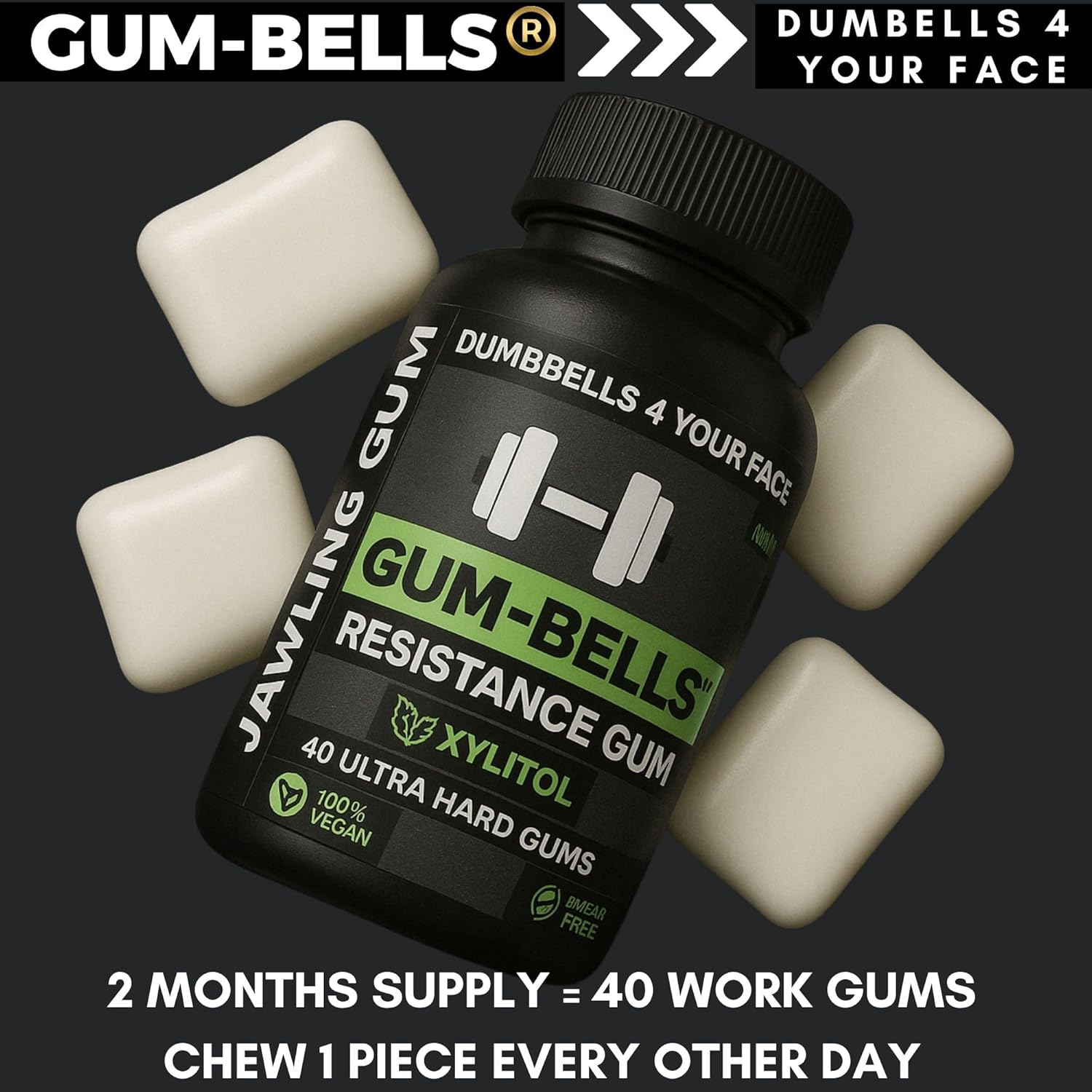 GUMBELLS&reg; Xylitol Jawline Gum &ndash; Ultra Tough Hard Gum | Jawline Shaper & Jaw Exerciser | Mewing & Looksmaxxing Tool | Mint Flavour | Sorbitol + Sugar-Free | 2-Month Pack of (40) image number 6