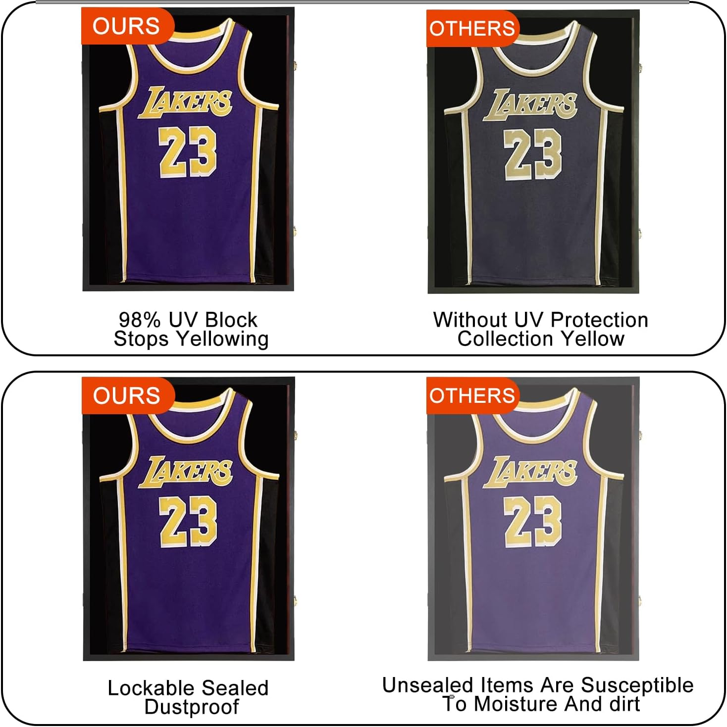 2 Set Jersey Display Frame Case Lockable, Large Sport Jersey Shadow Box with UV Protection Acrylic and Hanger for Baseball Basketball Football Soccer Hockey Shirt and Uniform,Black