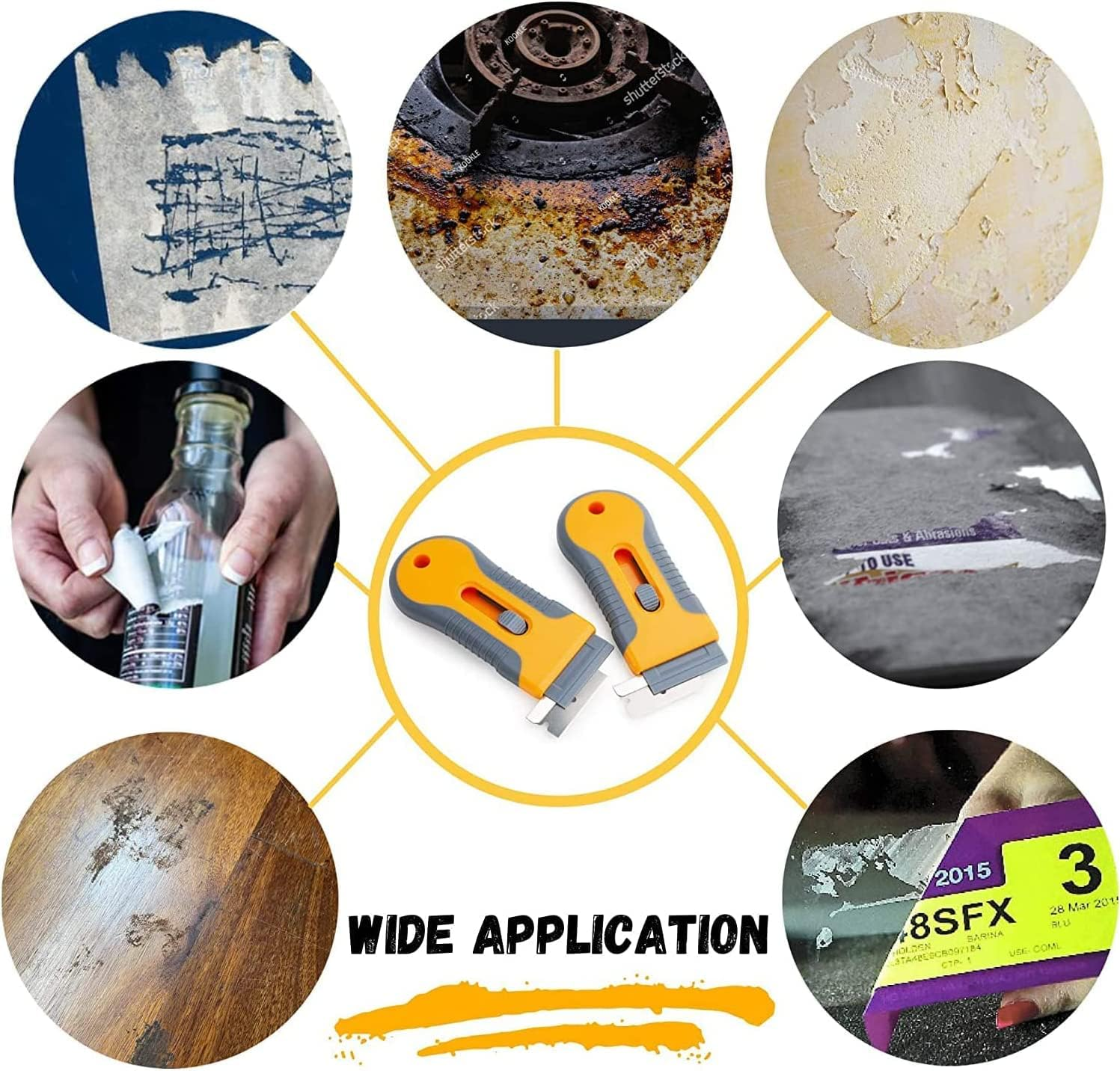 Razor Blade Scraper,1Pcs Multi-Purpose Mini Razor Scraper,Scraper,Mini Scraper Bonus Blades,Multi-Purpose Cleaning Razor Scraper,Plastic Razor Blade Scraper with 10Pcs Metal Blade,Yellow - Blue image number 6