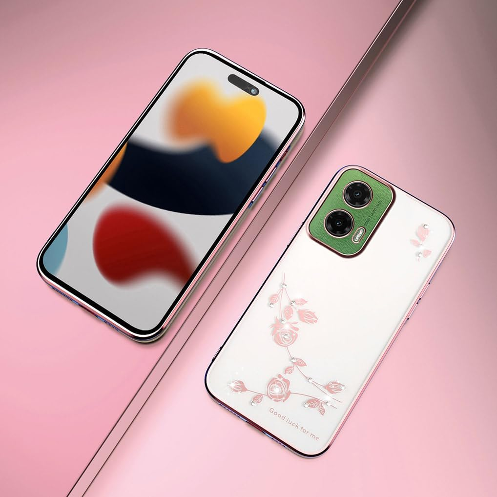 SEAHAI Case for Motorola Moto G35 5G, Cute Floral Flower Pattern Clear Girls Case Fashion Slim Soft Silicone TPU Bumper Ultra Thin Transparent Shockproof Cover - Pink image number 1