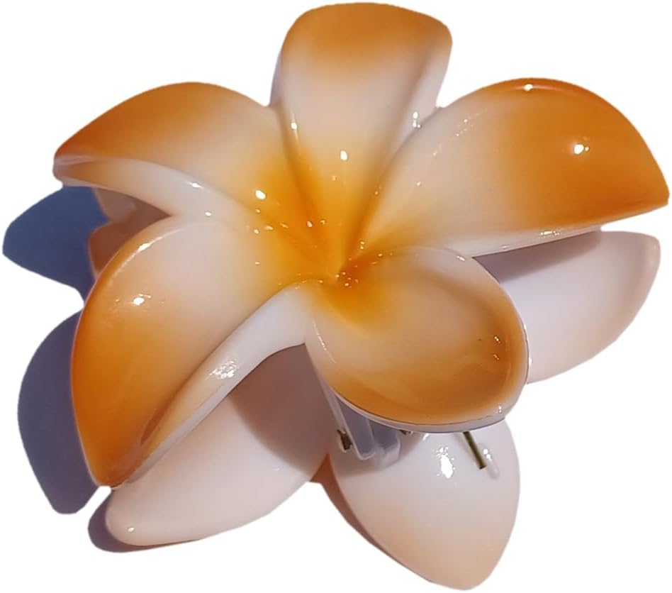 Seestern Sportswear Bali Hawaii FBA_2401 Hair Clip 2 Frangipani Flowers Orange image number 1