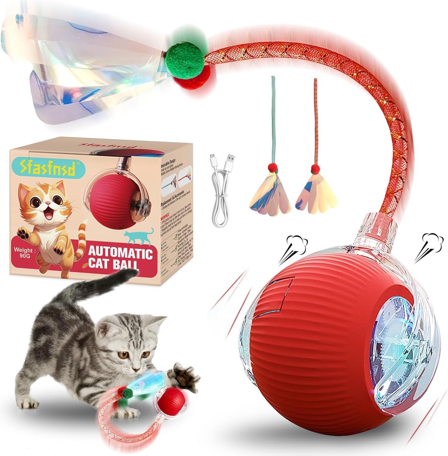 Interactive Cat Ball Toys, 360&deg; Intelligent Auto-Rolling Cat Toy Ball with Obstacle Avoidance, Smart Electric Toy for Indoor Cats image number 5