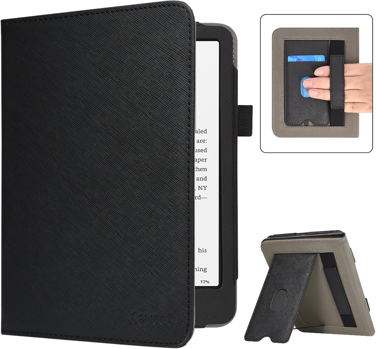 Caweet Case for Kindle Paperwhite 12Th Generation and Kindle Colorsoft Signature Edition 7 Inch 2024 Release, Premium PU Leather Foldable Stand Protective Cover with Card Slot and Hand Strap, Green