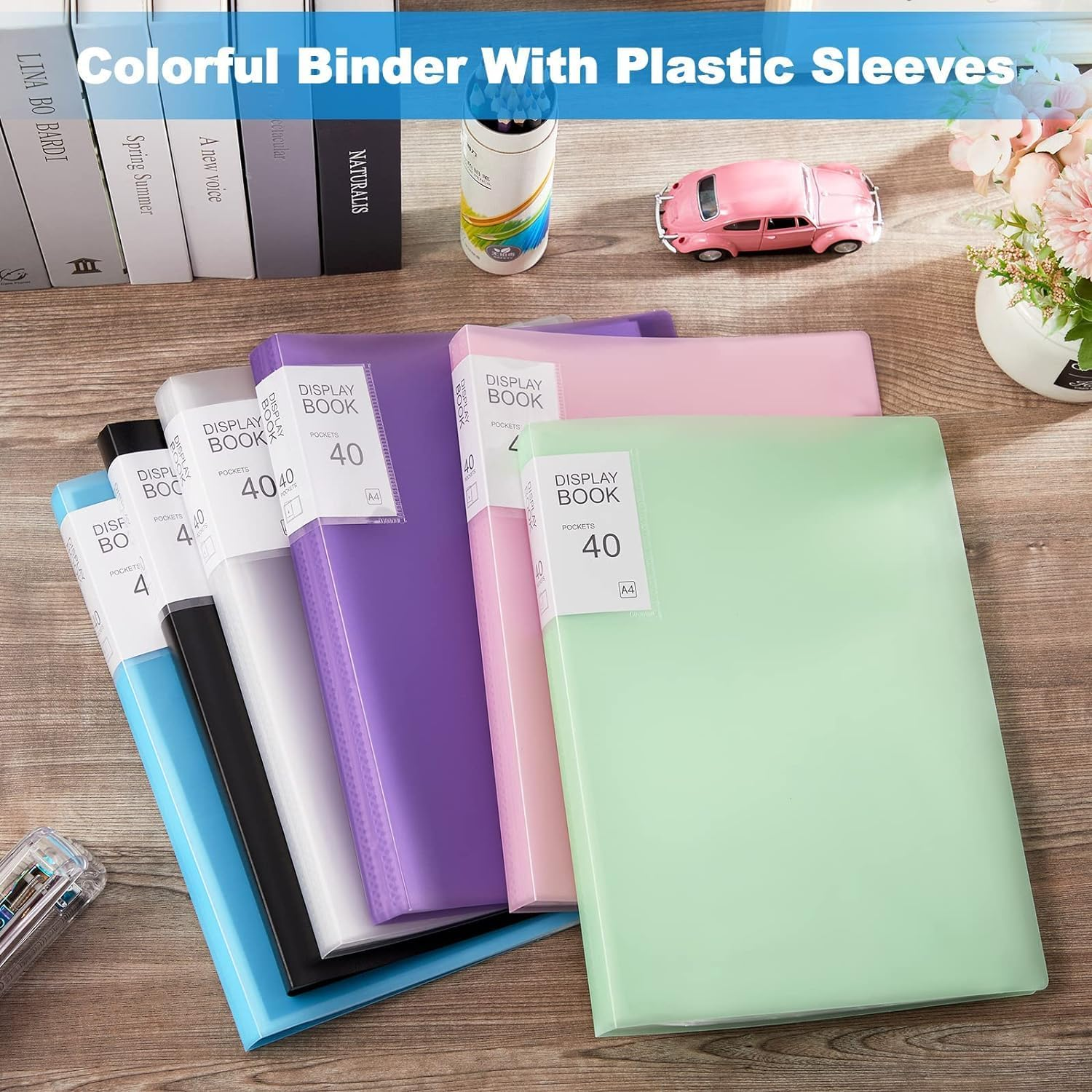 6 Pieces A4 Display Book Binder with Plastic Sleeves 40 Pockets, Binder Portfolio 30 * 22Cm Clear Sheet Protectors for Exhibition of Art Collections, Artwork, Photo, Document Supplies (Multicolor)