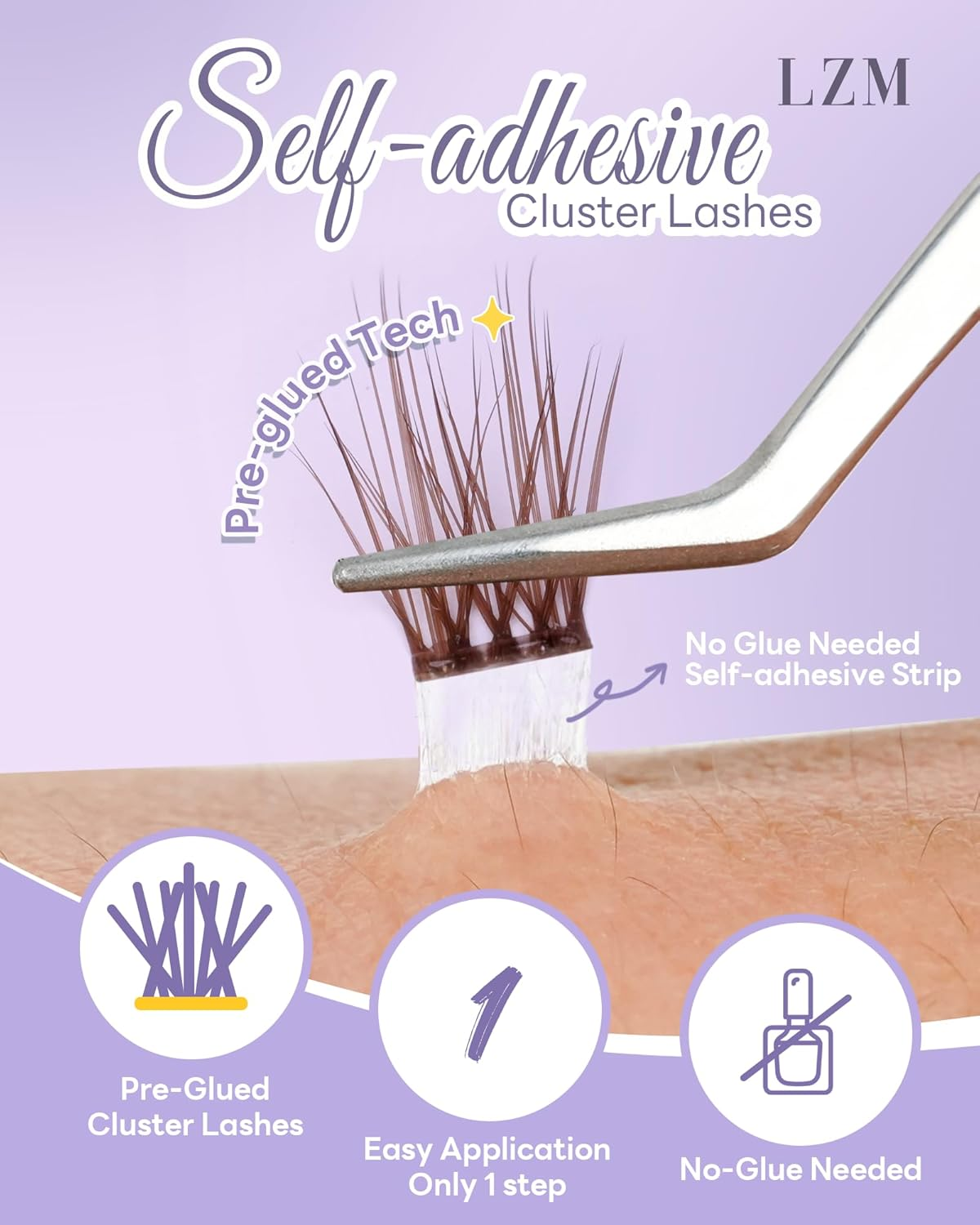 LZM Pre Glued Cluster Lashes Brown Self Adhesive Lashes Clusters Natural with Tweezers No Glue Needed Press-On Eyelashes Wispy Eyelash Extensions DIY at Home 10Mm 12Mm 14Mm 16Mm (YS10) image number 5