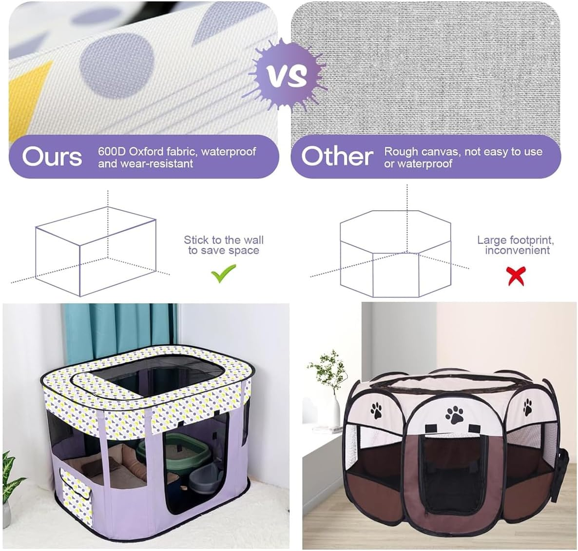 AIMALL Foldable Pet Playpen, Portable and Durable Cat and Dog Kennel with Waterproof Oxford Fabric, Available in M, L, XL - Cyan-L image number 7