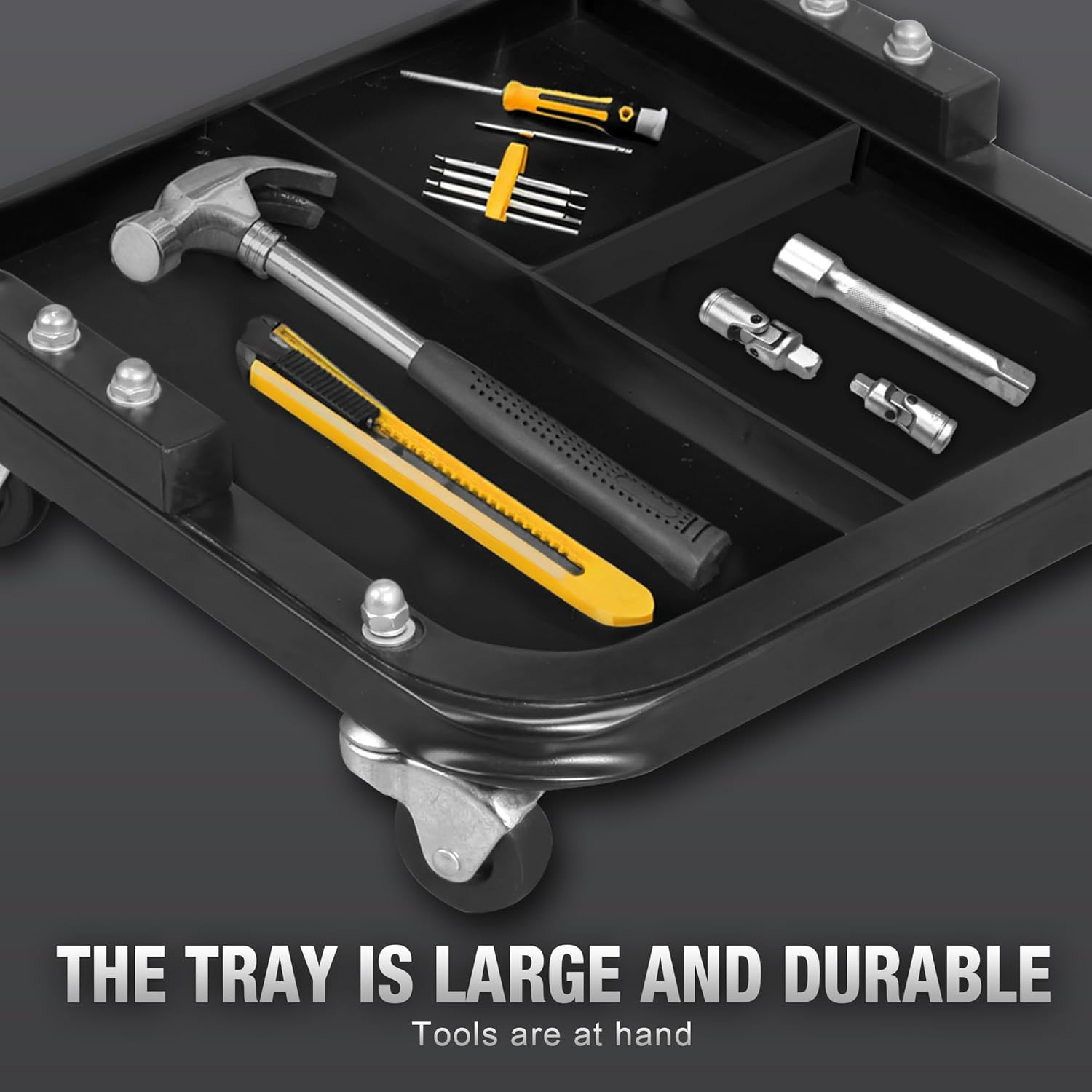 Torin TR6100W Blackjack Rolling Creeper Garage/Shop Seat: Padded Mechanic Stool with Tool Tray Storage, Black