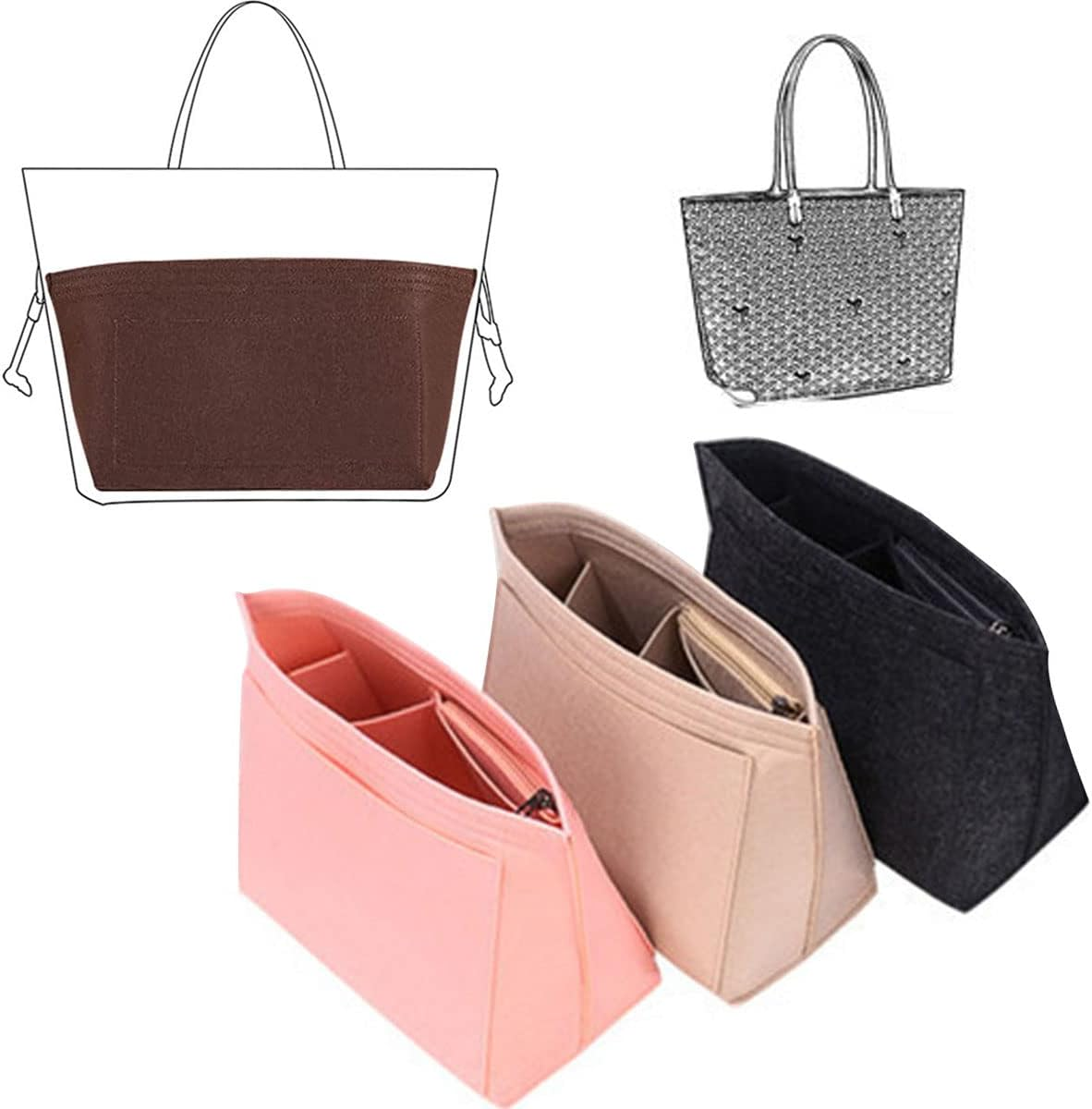 Lckaey Purse Organizer Insert for Neverfull Pm Mm Gm Shaper Felt Purse Insert 1079Black-M image number 2