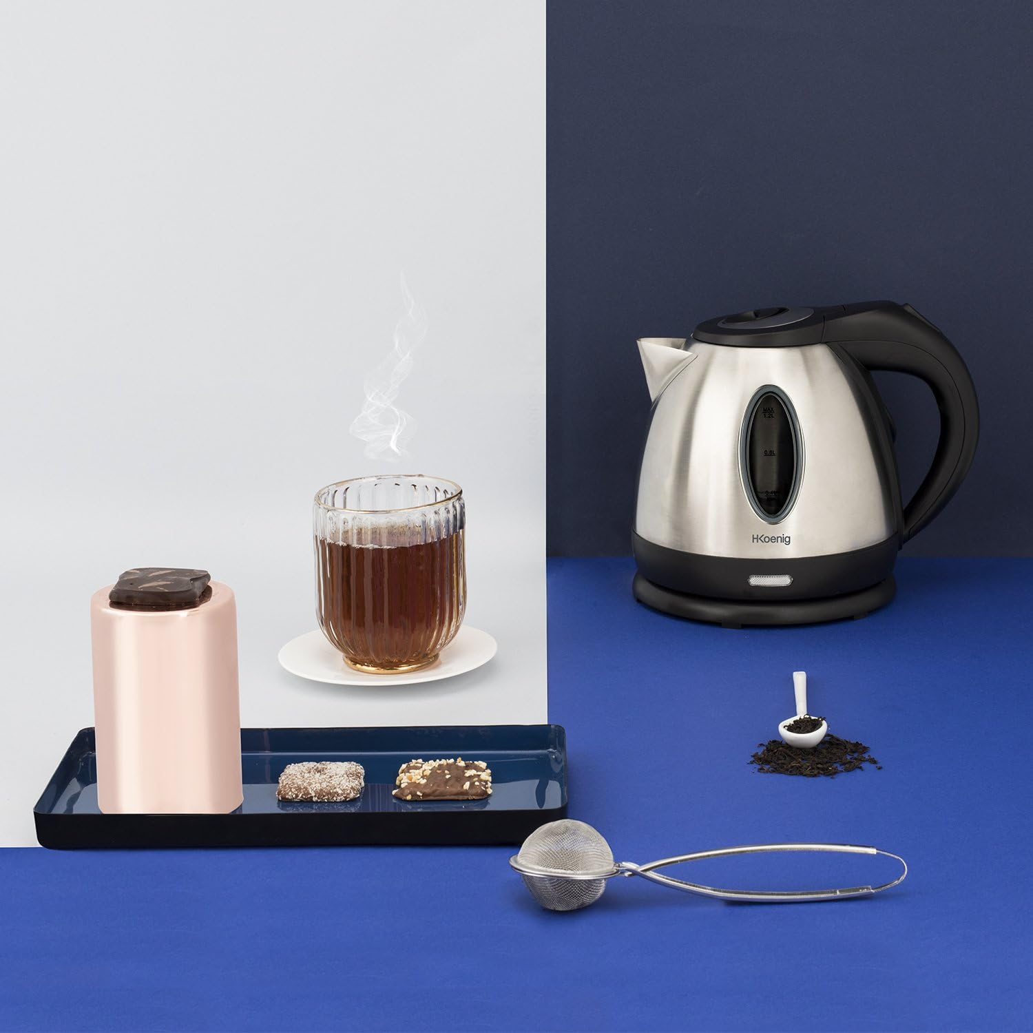 H.Koenig BO12 Kettle 1.2 L Stainless Steel Compact and Practical 1630 W, Measuring Cup with Visible Water Level, Quick Cooker, Washable, Indicator Light, 360&deg; Base image number 2