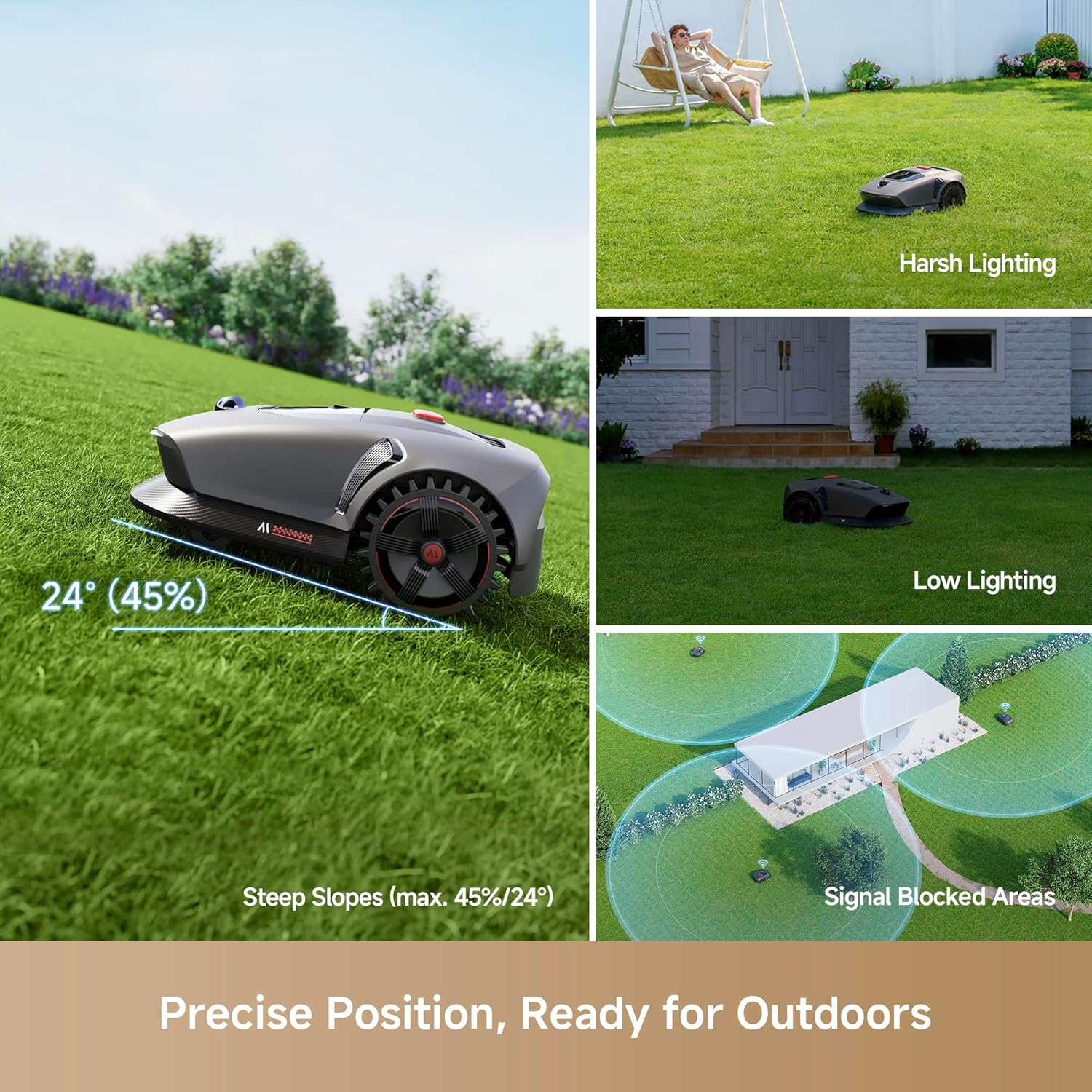 MOVA 1000 Robotic Lawn Mower, Ultraview Wire-Free Setup and Accurate Mapping up to 1,000M&sup2;, Smart Obstacle Avoidance, App Control, Enhanced Off-Road Wheels, U-Shaped Cutting, Fast Charging
