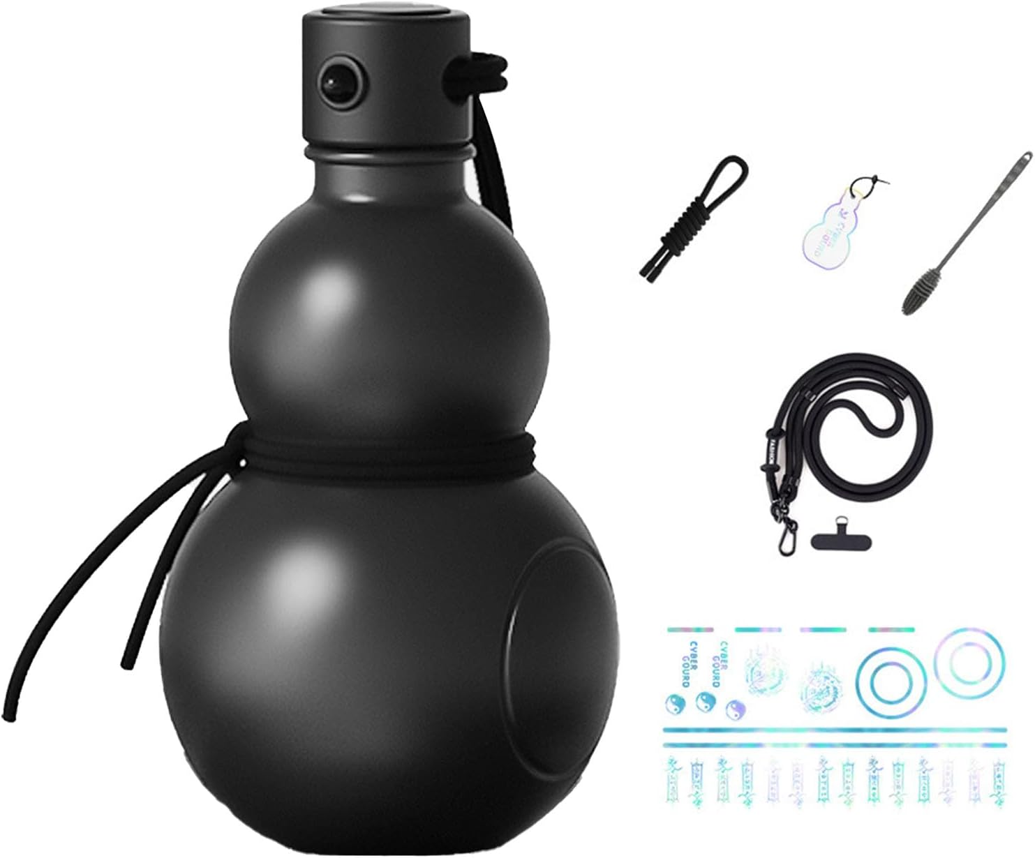 Gourd Water Bottle, PCTG Outdoor Water Bottle, Gourd Sports Travel Water Bottle Set, Multifunctional Gourd Drinking Cup Jug for Indoor Decoration, Office, Outdoor (Black)