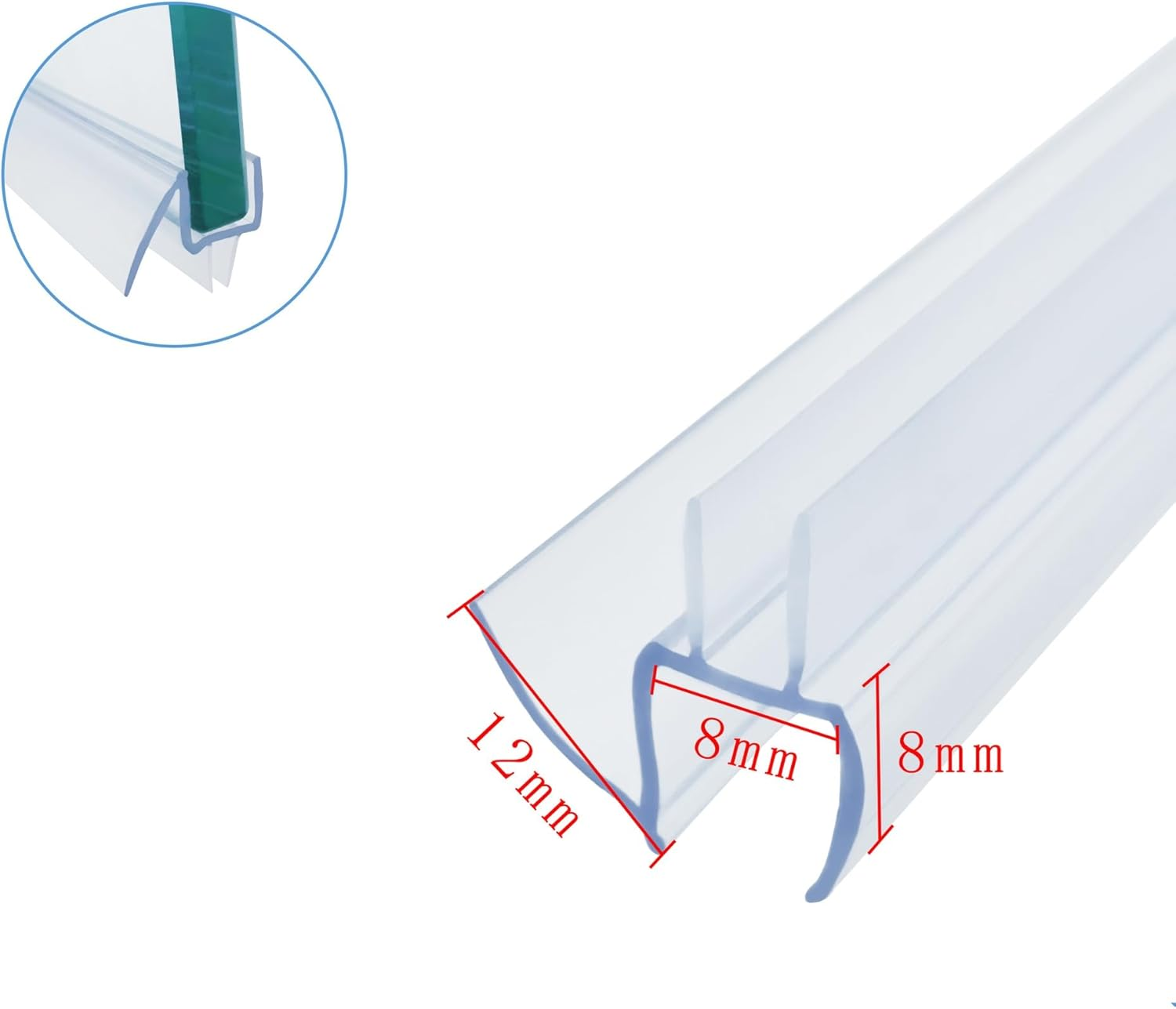 Transparent PVC Shower Door Bottom Seal 70Cm/27.55 Inches Easy Install Water Barrier for 6Mm 8Mm 10Mm 12Mm Glass (6Mm)