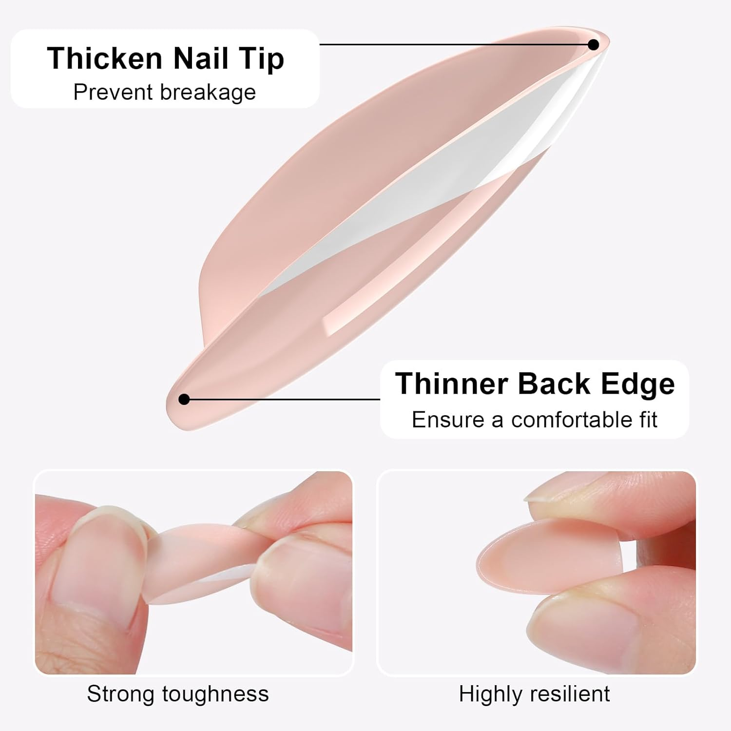 French Almond Gel Press on Nails Short 16 Sizes Fake Nails Glossy 32Pcs, Nail Glue Included image number 2